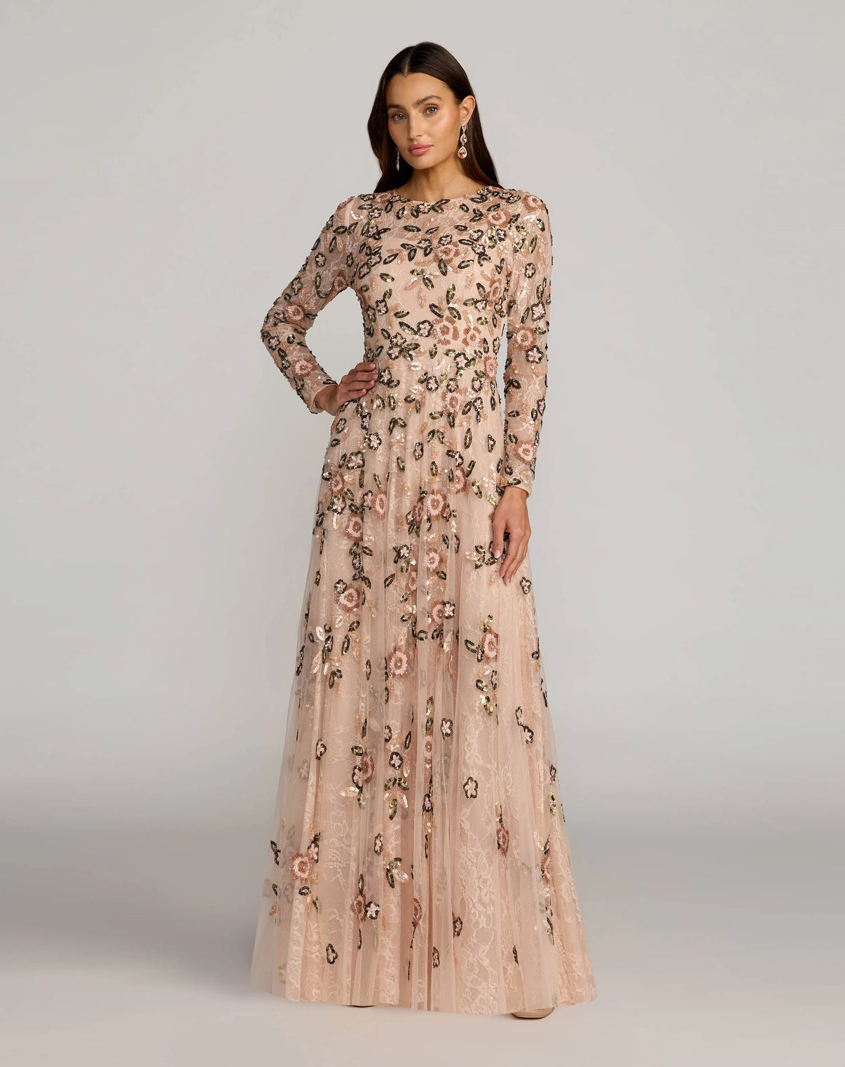 Crew/High-Neck Floor-Length Tulle Occasion A-Line Mac Duggal 6239