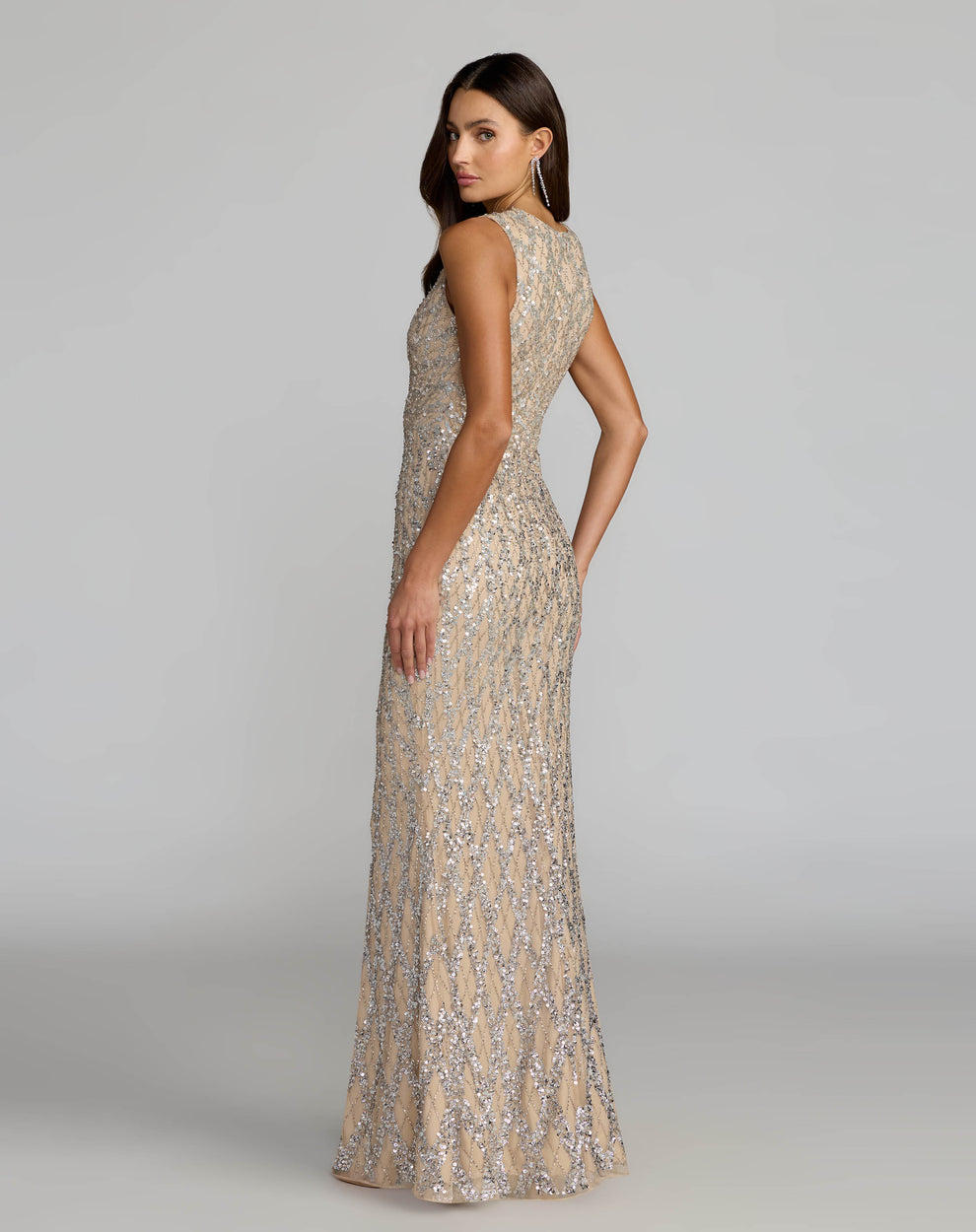 Bateau Floor-Length Sequin Evening Sheath Mac Duggal 6249