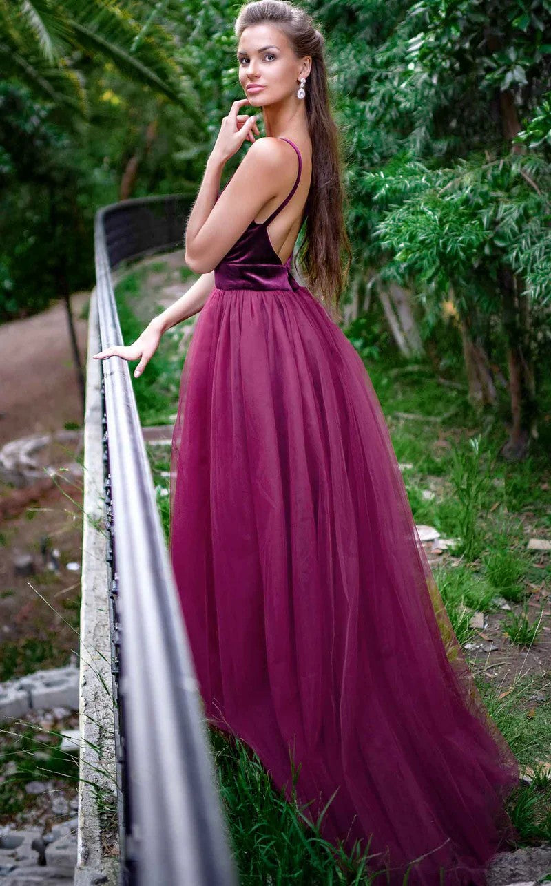 Jessica Angel 624 A Line Long Slit Formal Overskirt Velvet Prom Dress