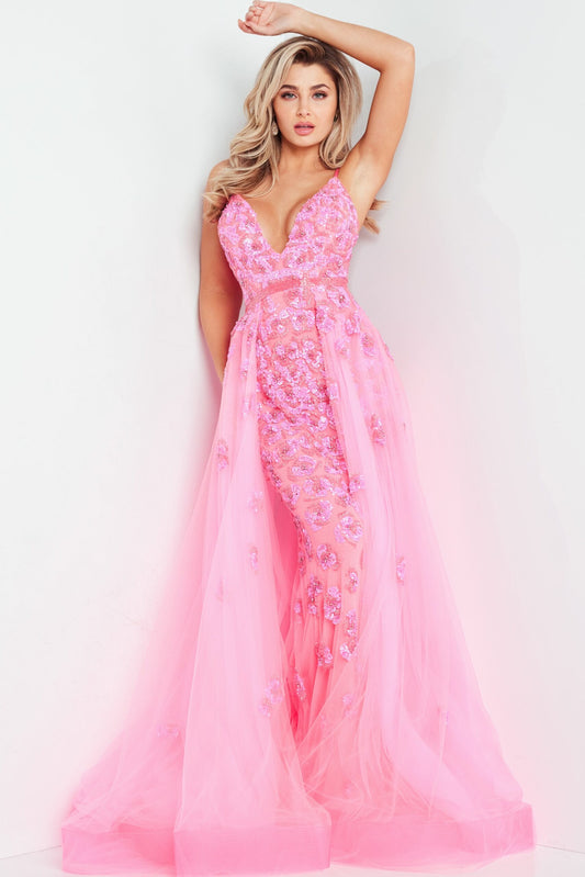 Prom Dresses Beaded Formal Long Overskirt Prom Dress Hot Pink