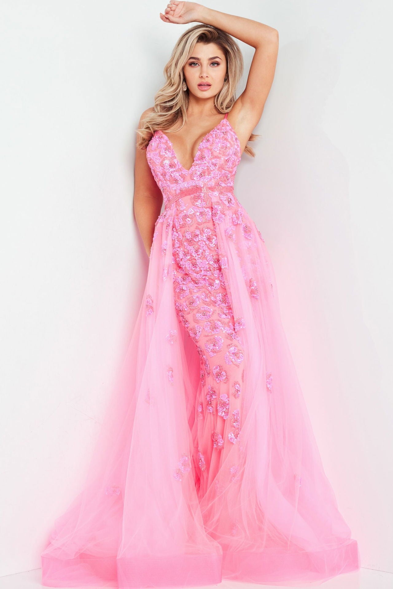 Prrom Dresses Formal Long Beaded Prom Overskirt Dress Hot-Pink-Hotpink