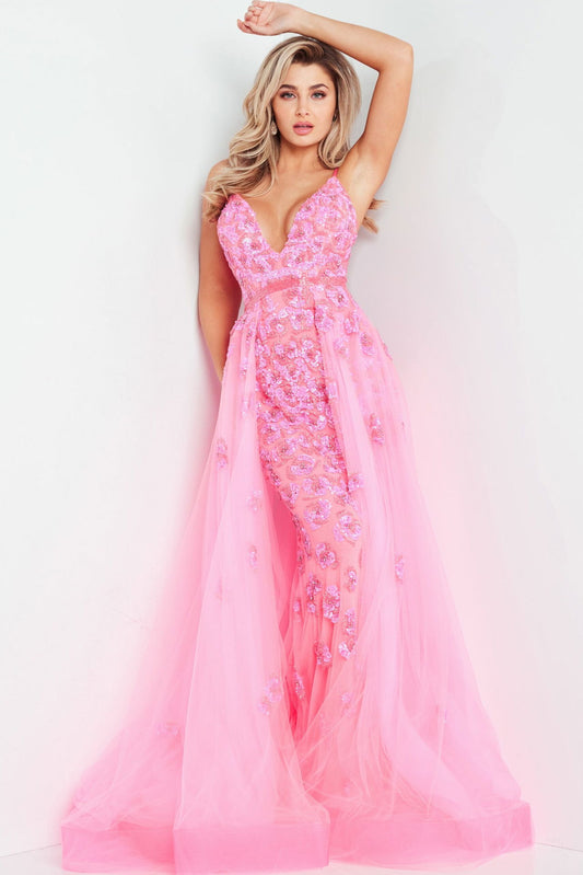Prrom Dresses Formal Long Beaded Prom Overskirt Dress Hot-Pink-Hotpink