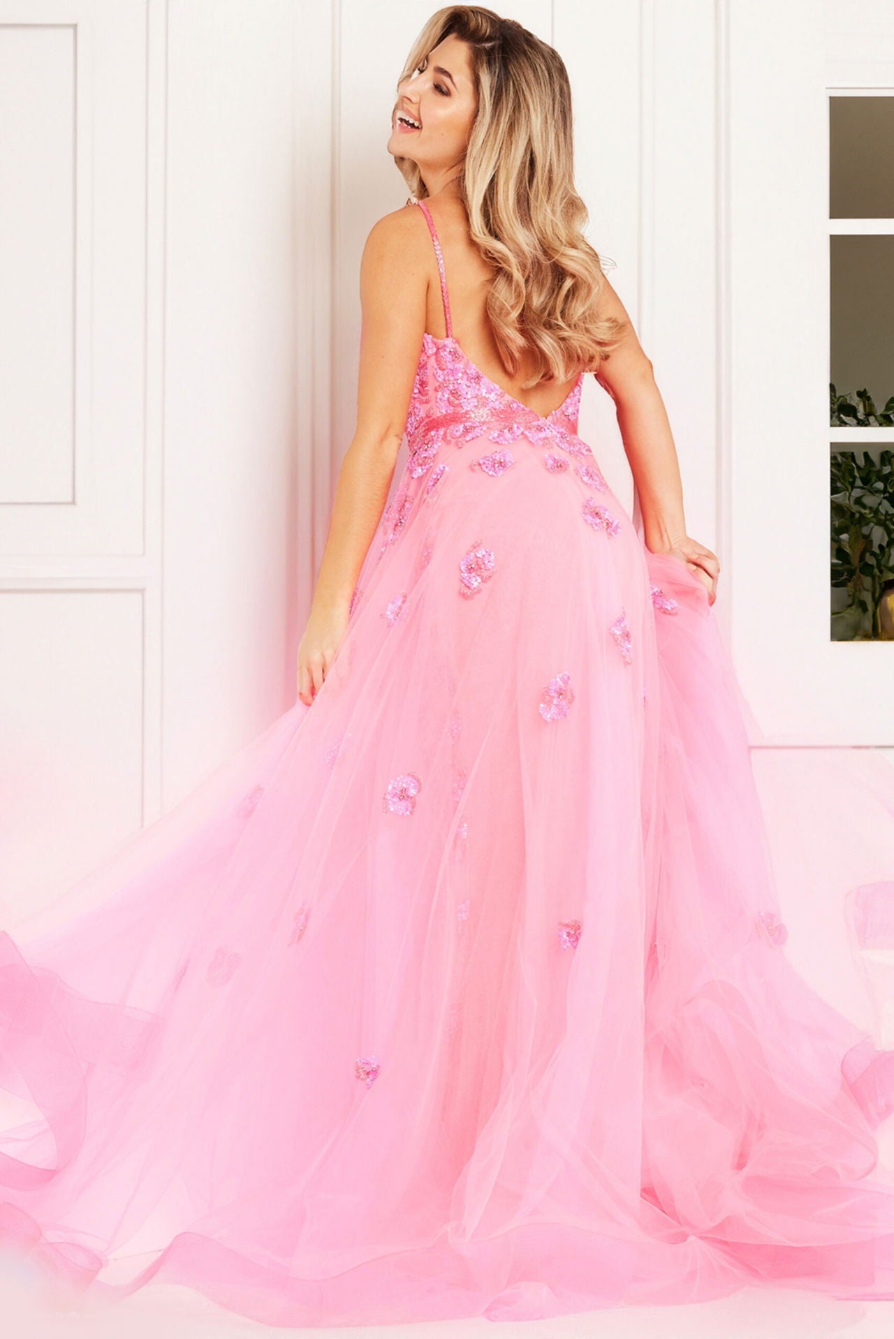 Prrom Dresses Formal Long Beaded Prom Overskirt Dress Hot-Pink-Hotpink