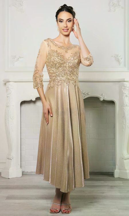 Illusion Tea-Length Lace Evening Gown A-Line May Queen 2124