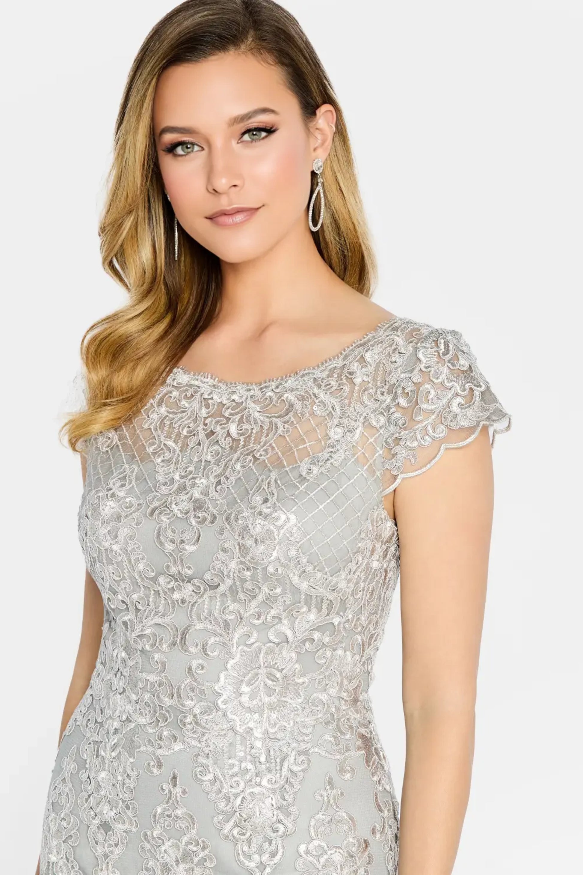 Cameron Blake CB105 A Line Long Formal Lace Evening Dress