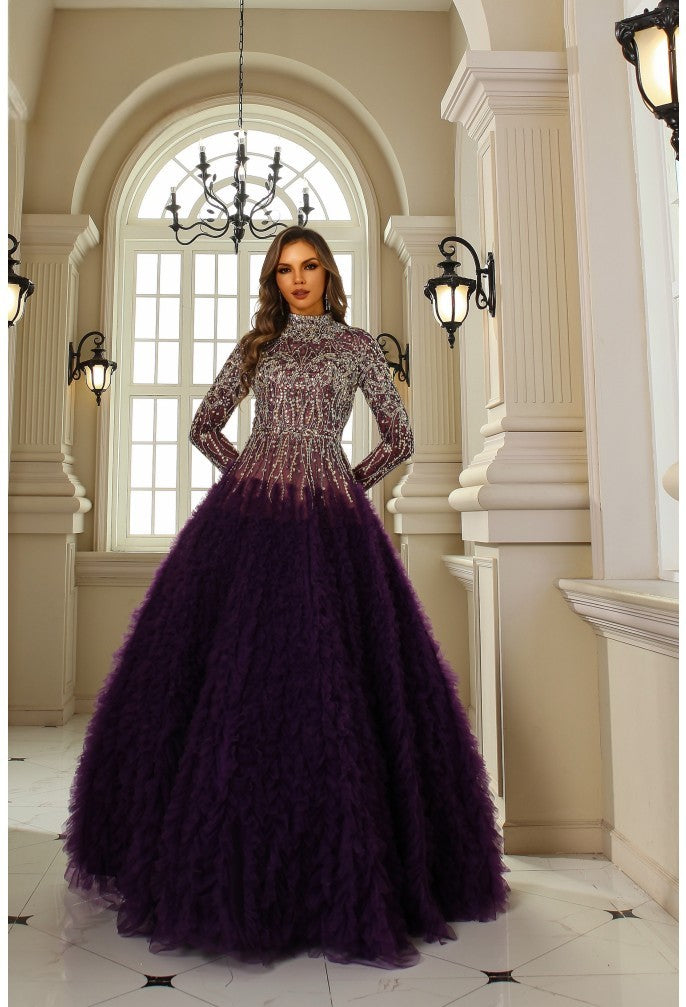 Terani Couture 251GL4318 Beaded Formal Long Sleeve Ruffled Ball Gown