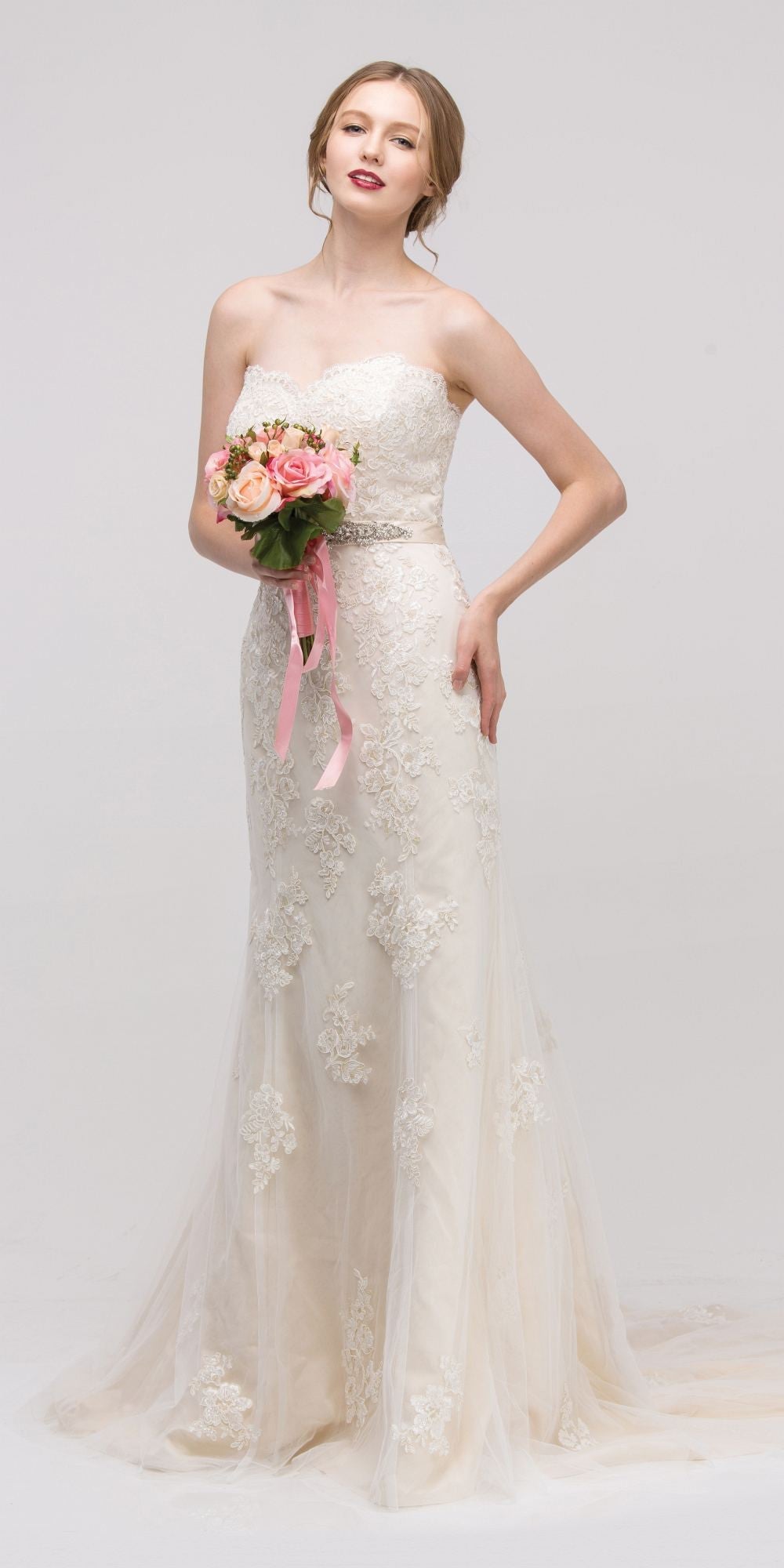 Wedding Dresses Long Floral Lace Appliques Wedding Dress Eureka Fashion 6501 Ivory/Gold