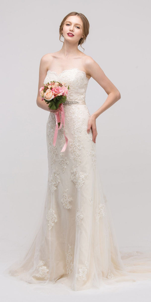 Long Floral Lace Appliques Wedding Dress Eureka Fashion 6501