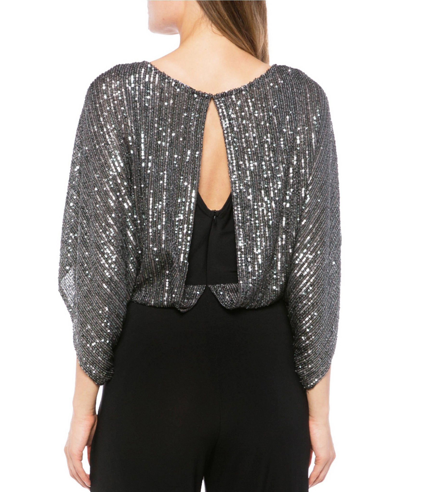 Marina  Sequin Dolman Sleeve Split Jumpsuit