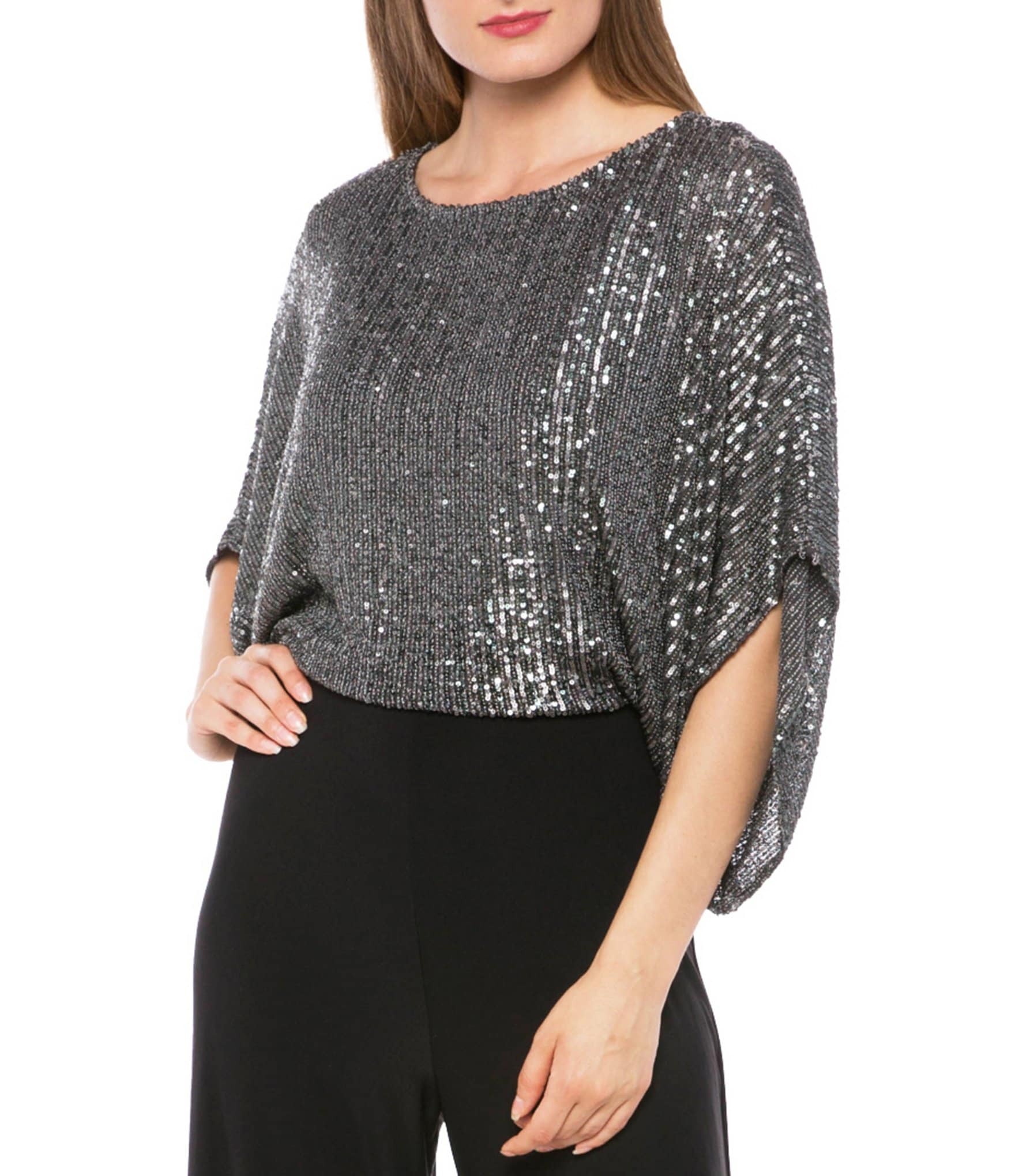 Marina  Sequin Dolman Sleeve Split Jumpsuit
