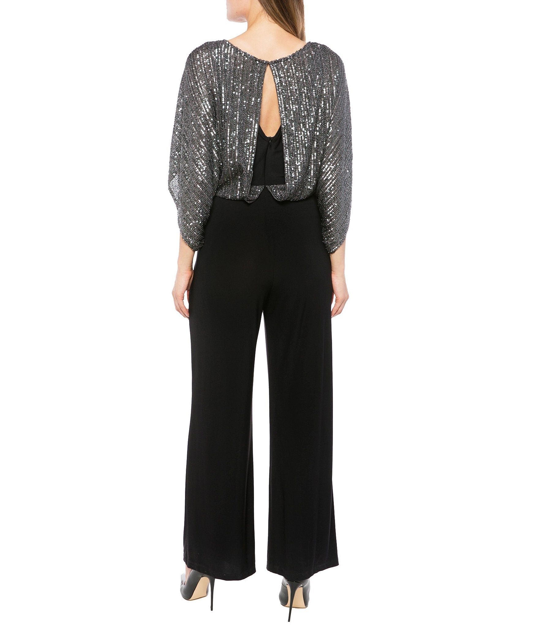 Marina  Sequin Dolman Sleeve Split Jumpsuit