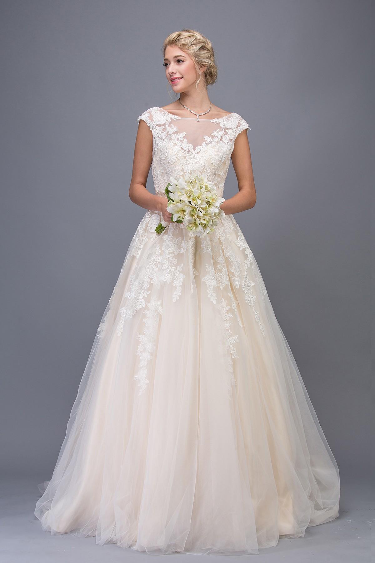Wedding Dresses Long Lace Bridal Wedding A Line Dress Eureka Fashion 6601 Ivory/Champagne