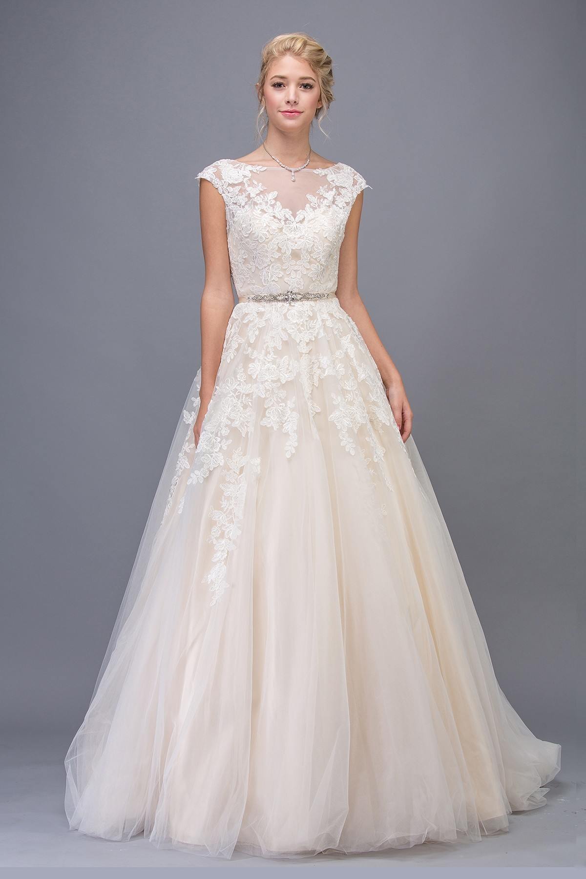 Wedding Dresses Long Lace Bridal Wedding A Line Dress Eureka Fashion 6601 Ivory/Champagne