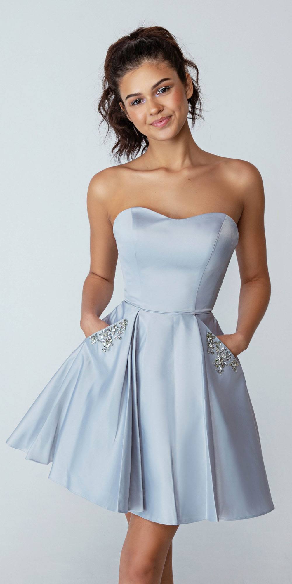 Cocktail Dresses Short Mini A Line Cocktail Dress Eureka Fashion 6622 Silver