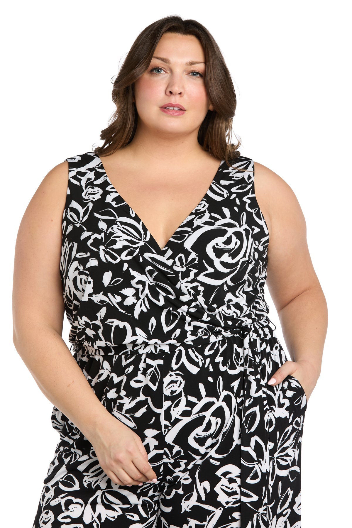 R&M Richards 6657W Plus Size Long Formal Pocket Jumpsuit