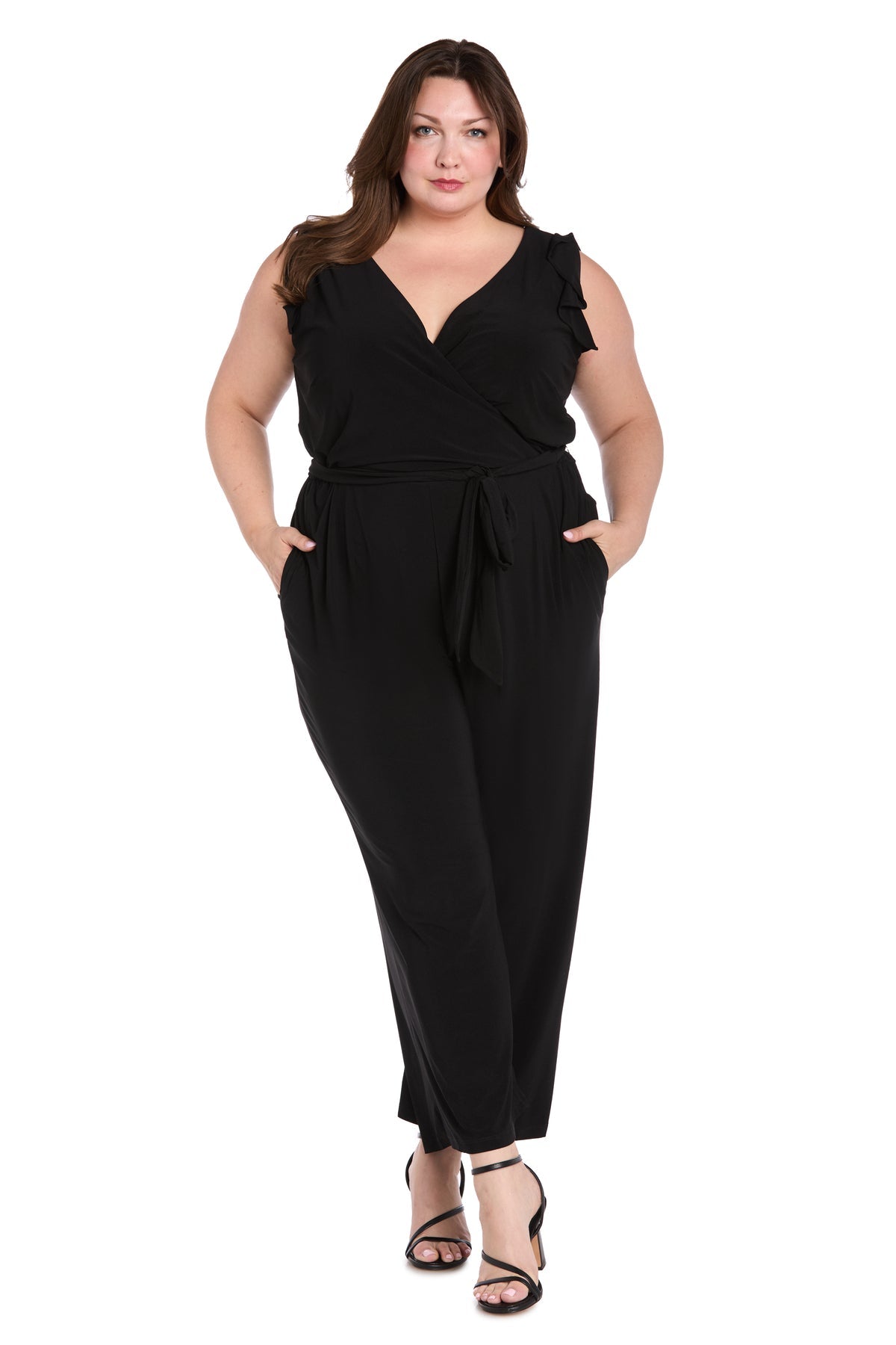 R&M Richards 6658W Long Plus Size Formal Ruffle Jumpsuit