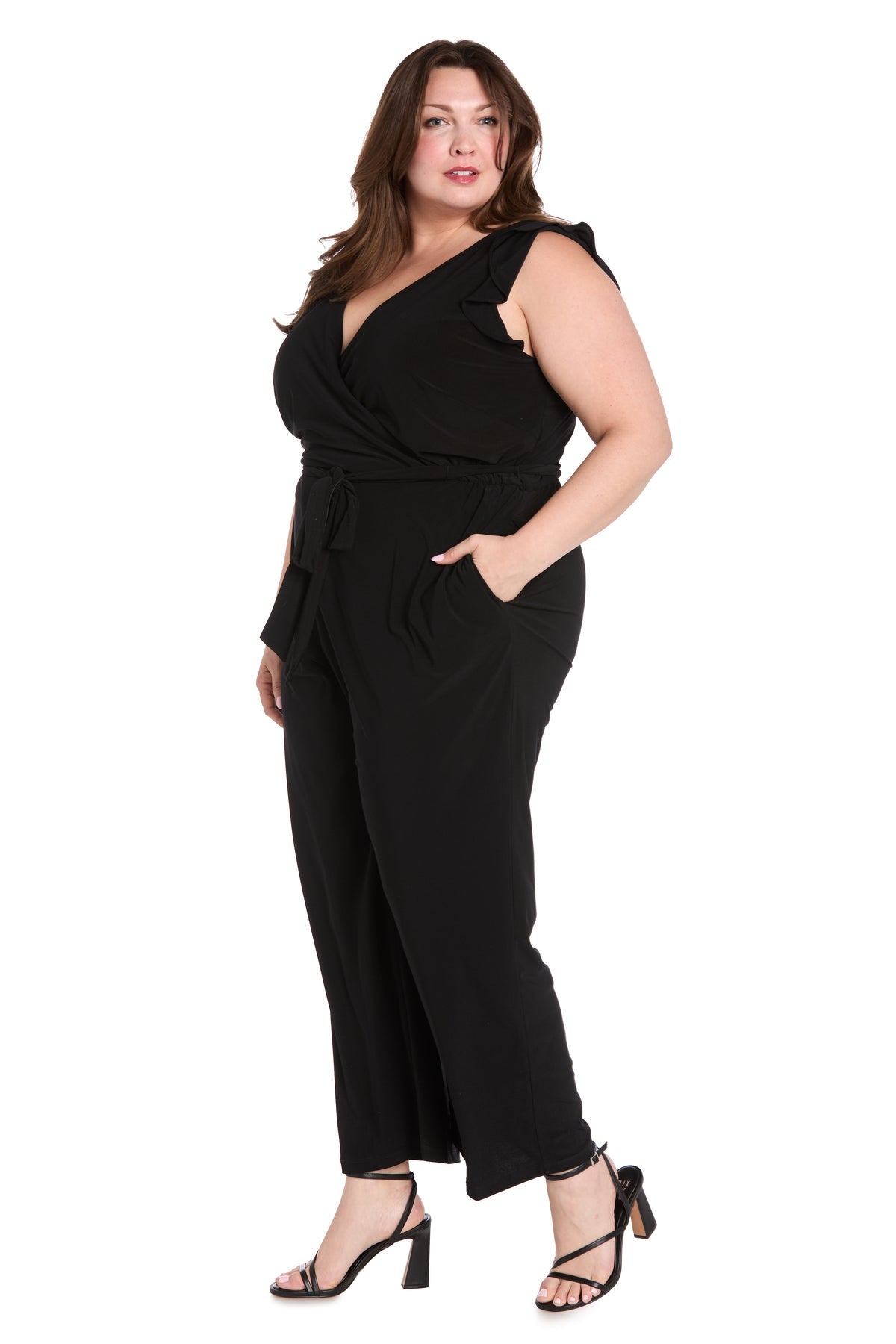 R&M Richards 6658W Long Plus Size Formal Ruffle Jumpsuit
