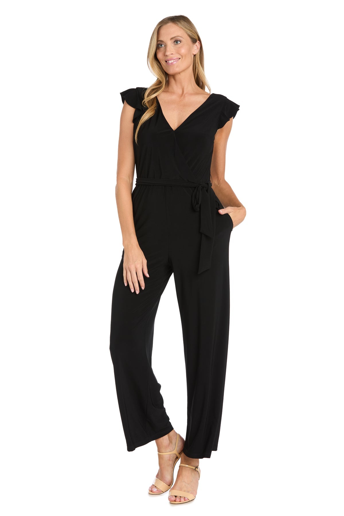 R&M Richards 6658P Long Formal Ruffle Petite Jumpsuit