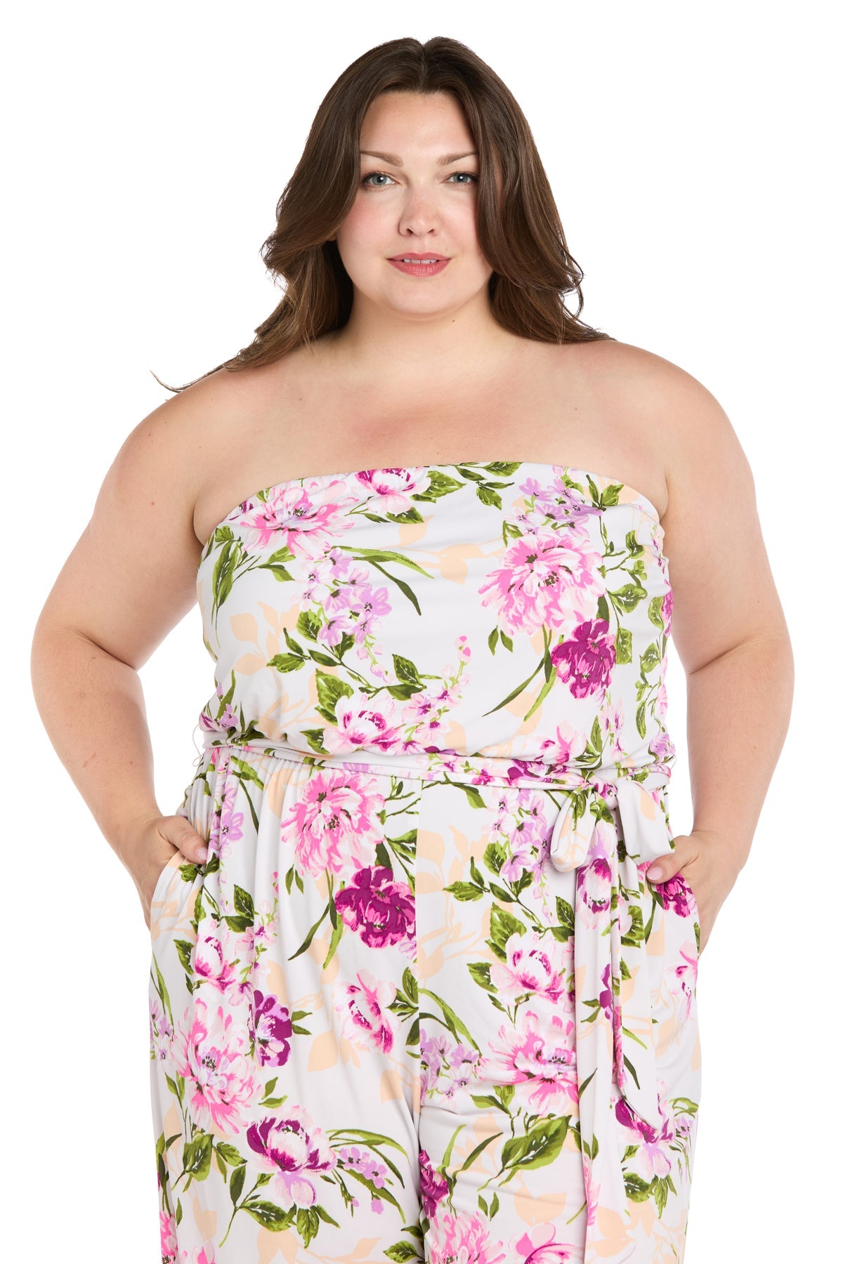 Jumpsuit Formal Floral Long Jumpsuit Plus Size Pink White Floral