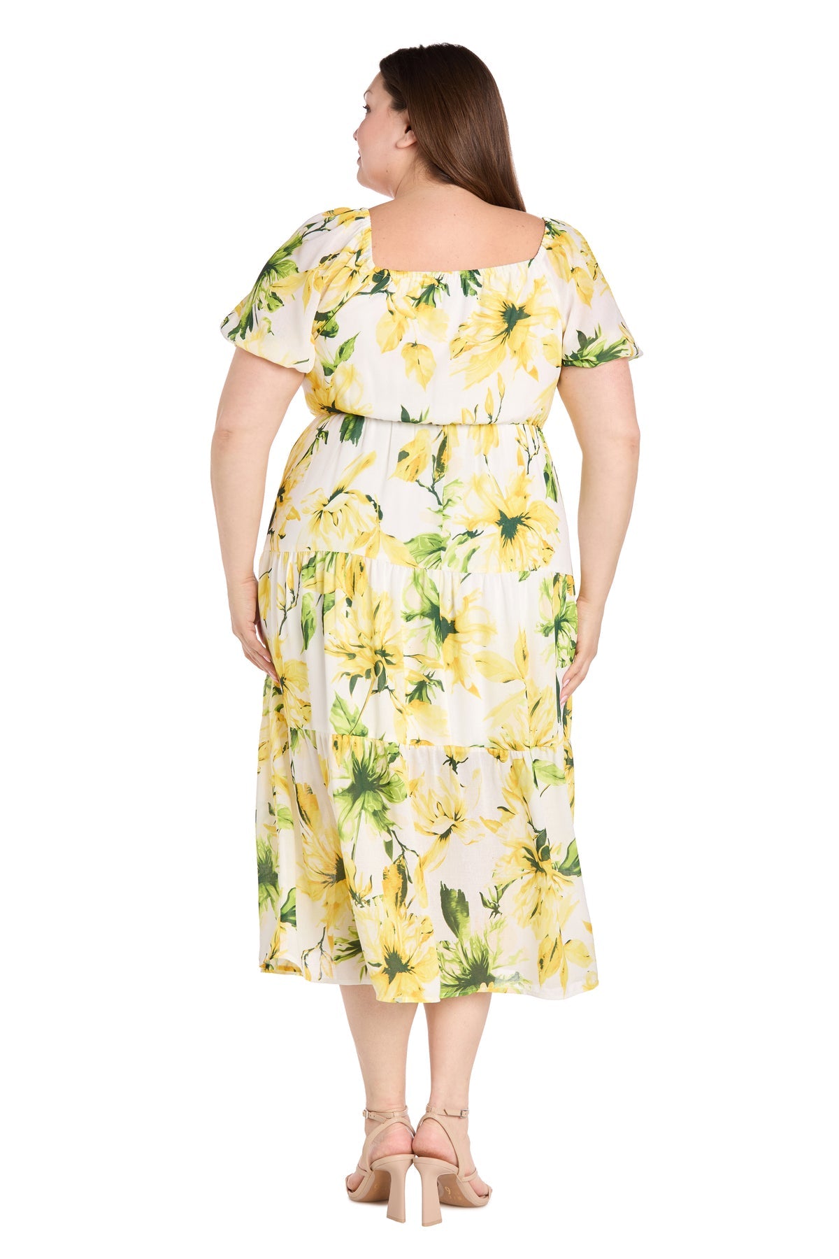 R&M Richards 6672W Plus Size Printed Cocktail Midi Length Dress