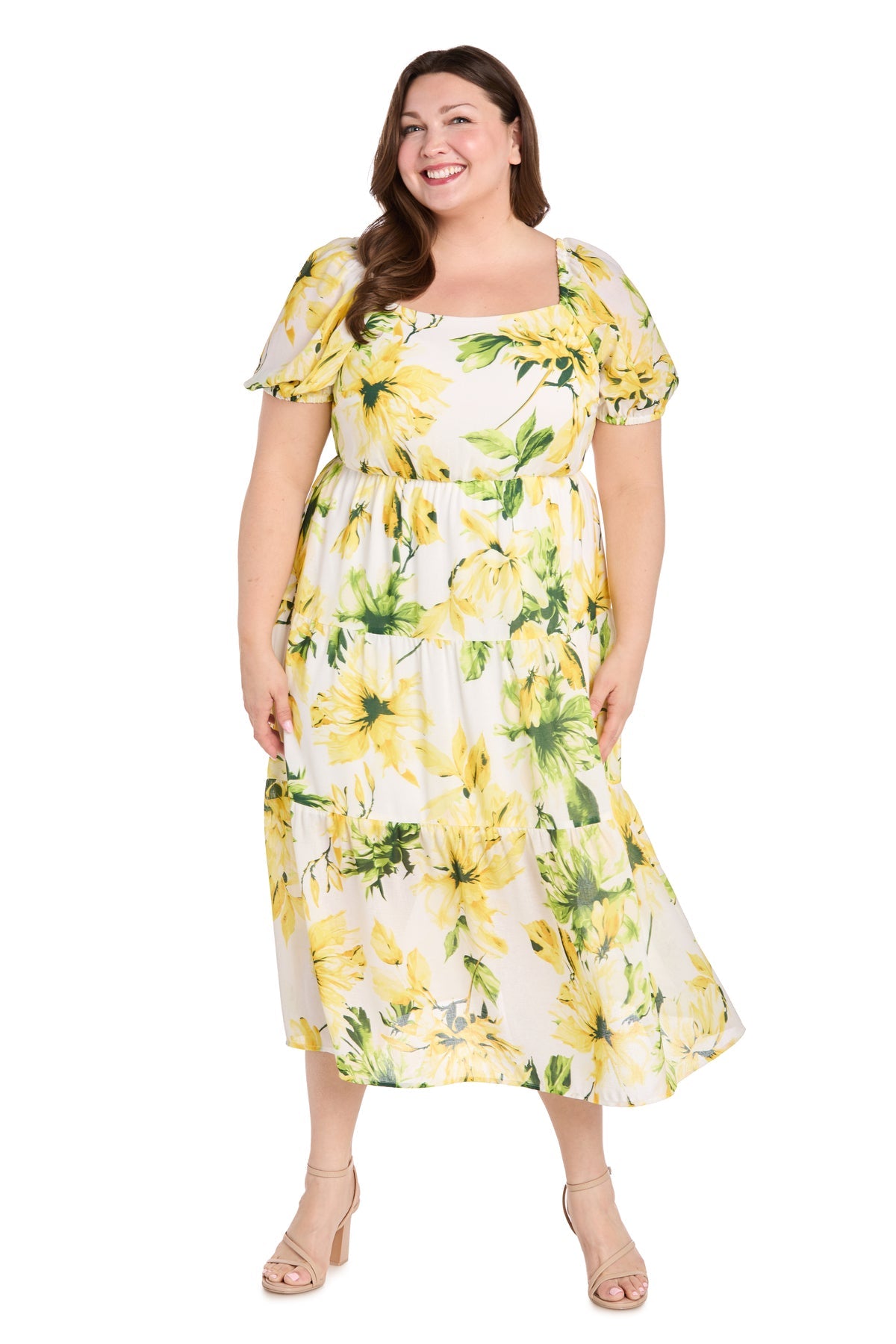 R&M Richards 6672W Plus Size Printed Cocktail Midi Length Dress