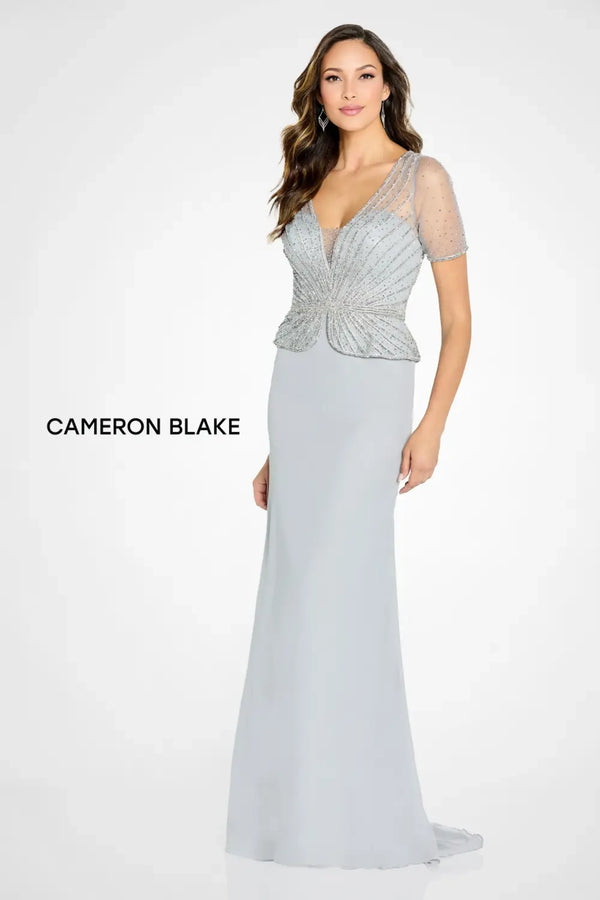 Cameron Blake CB130 Long Formal Beaded Peplum Mother of the Bride Dress