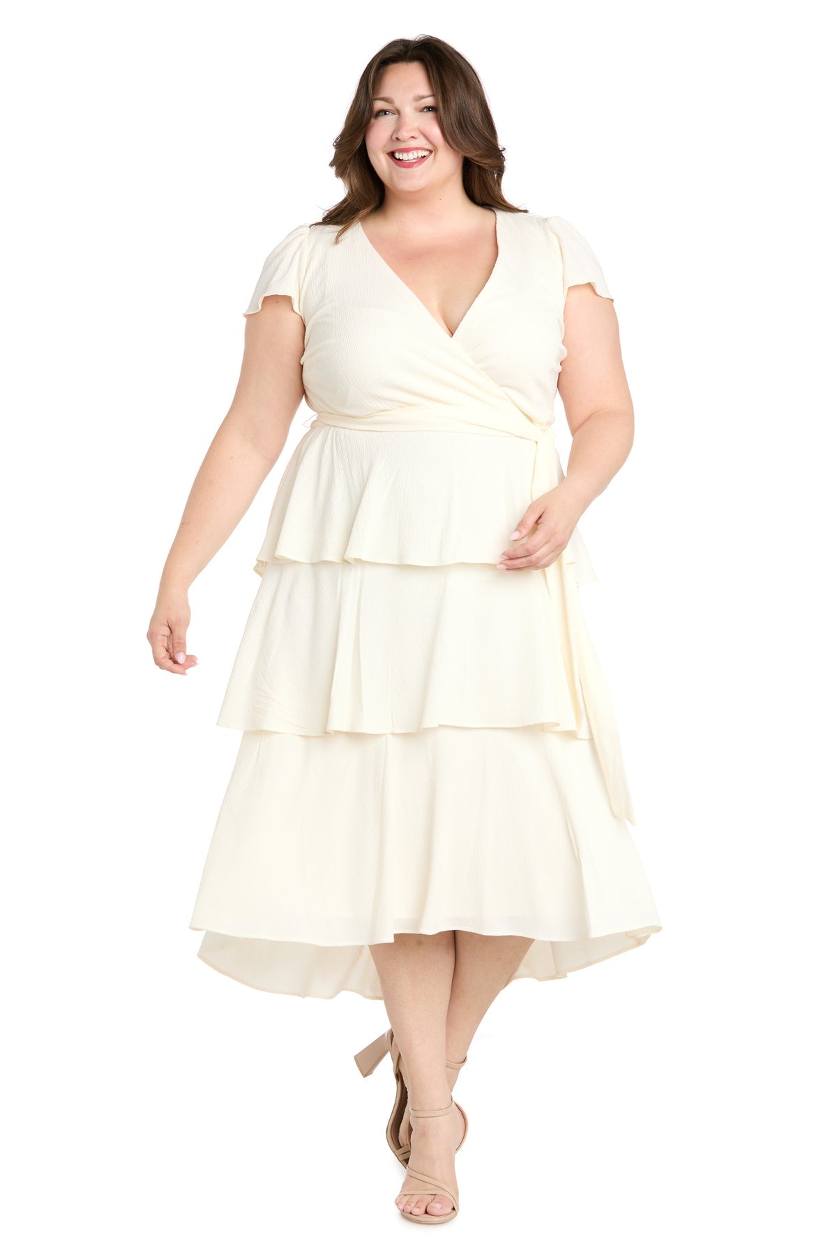 Plus Size Tiered Dress High Low Cocktail R&M Richards 6677W - White / 14W Plus Size Tiered Dress High Low Cocktail R&M Richards 6677W - White / 14W