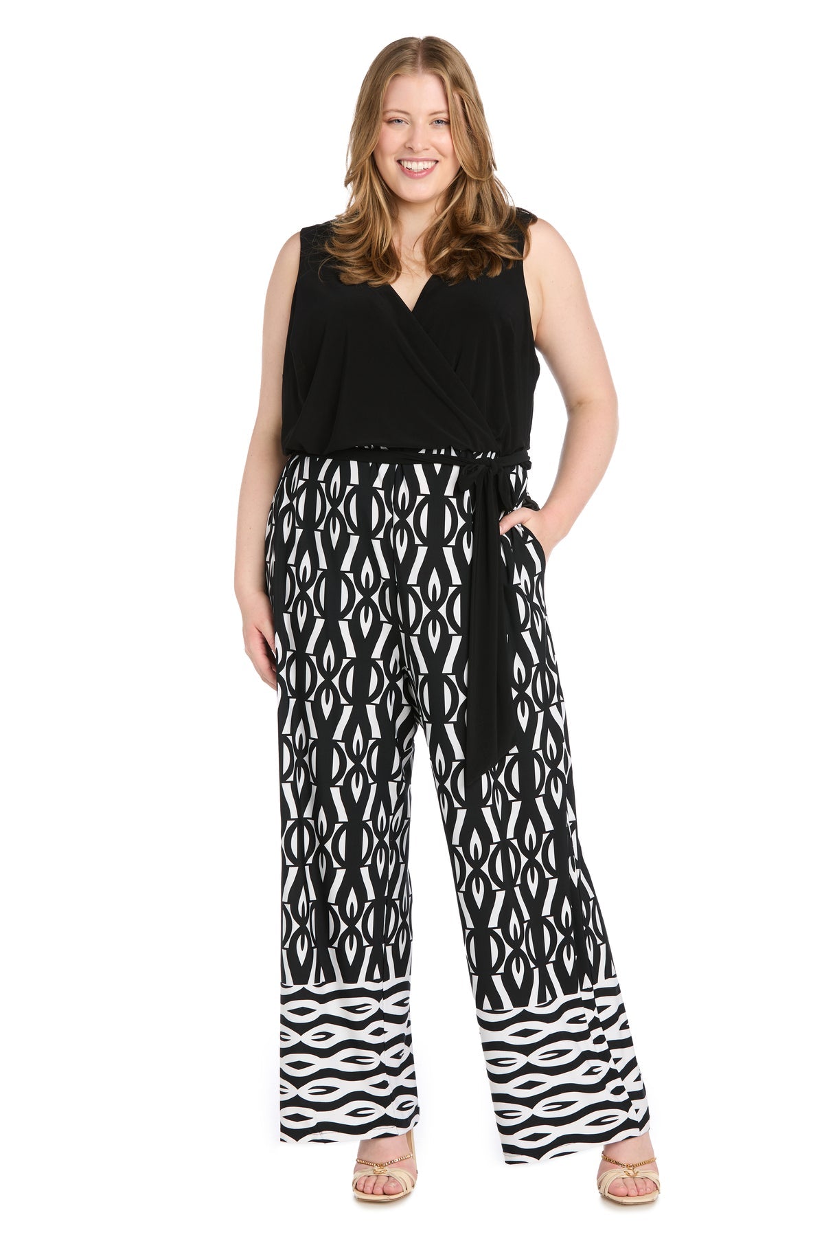 R&M Richards 6678W Plus Size Long Formal Printed Jumpsuit
