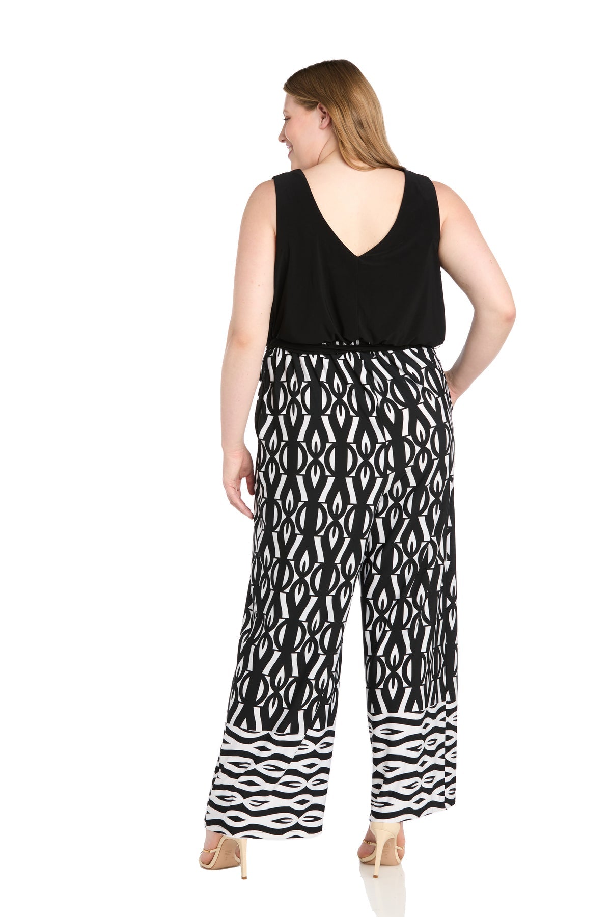 R&M Richards 6678W Plus Size Long Formal Printed Jumpsuit