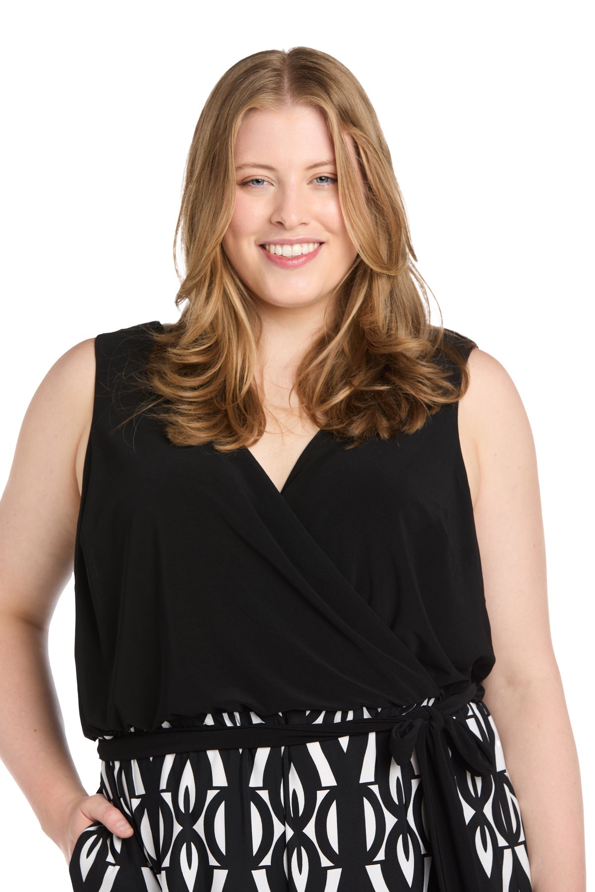 R&M Richards 6678W Plus Size Long Formal Printed Jumpsuit