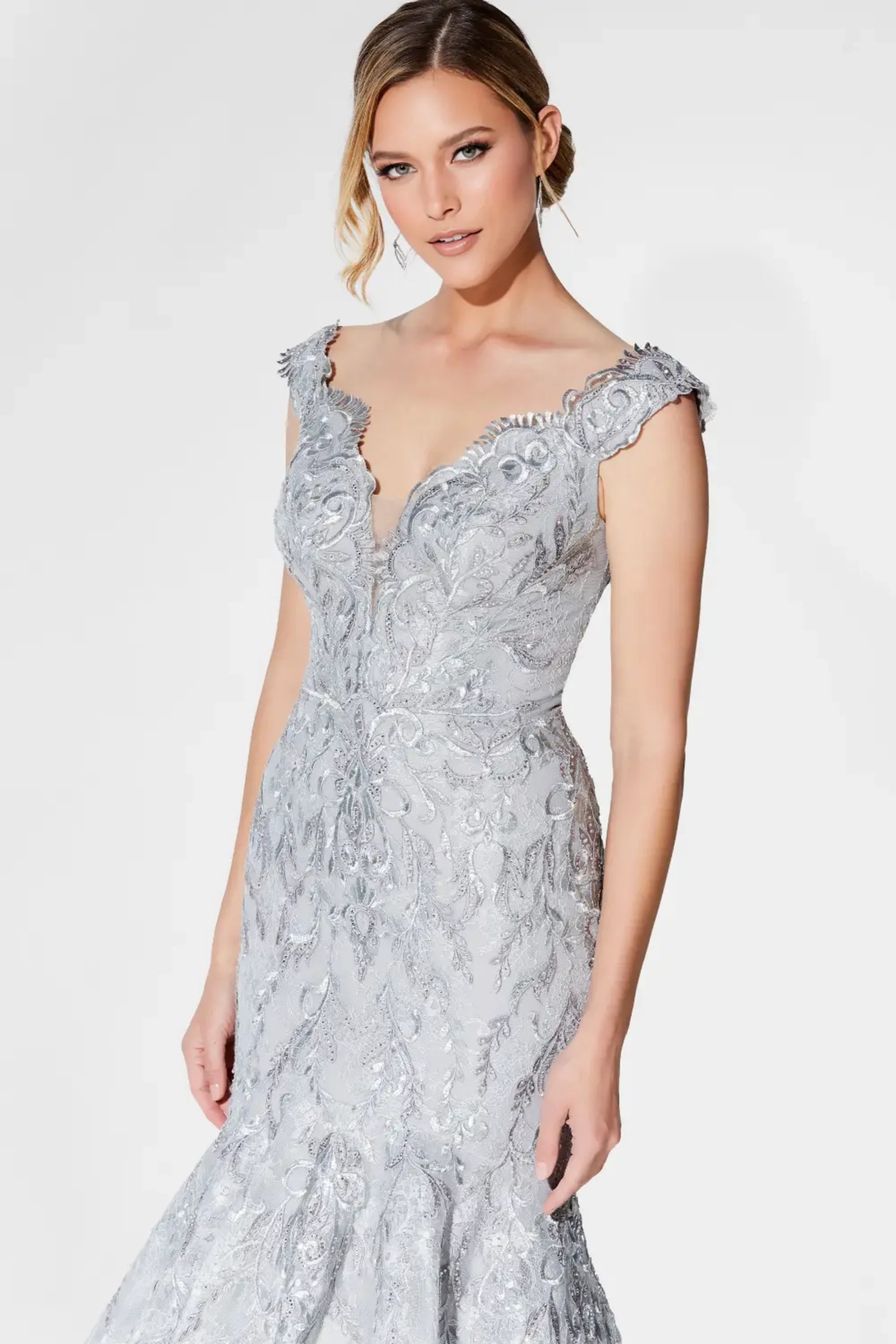Mother of the Bride Dresses Long Mermaid Lace Mother of the Bride Formal Dress Silver