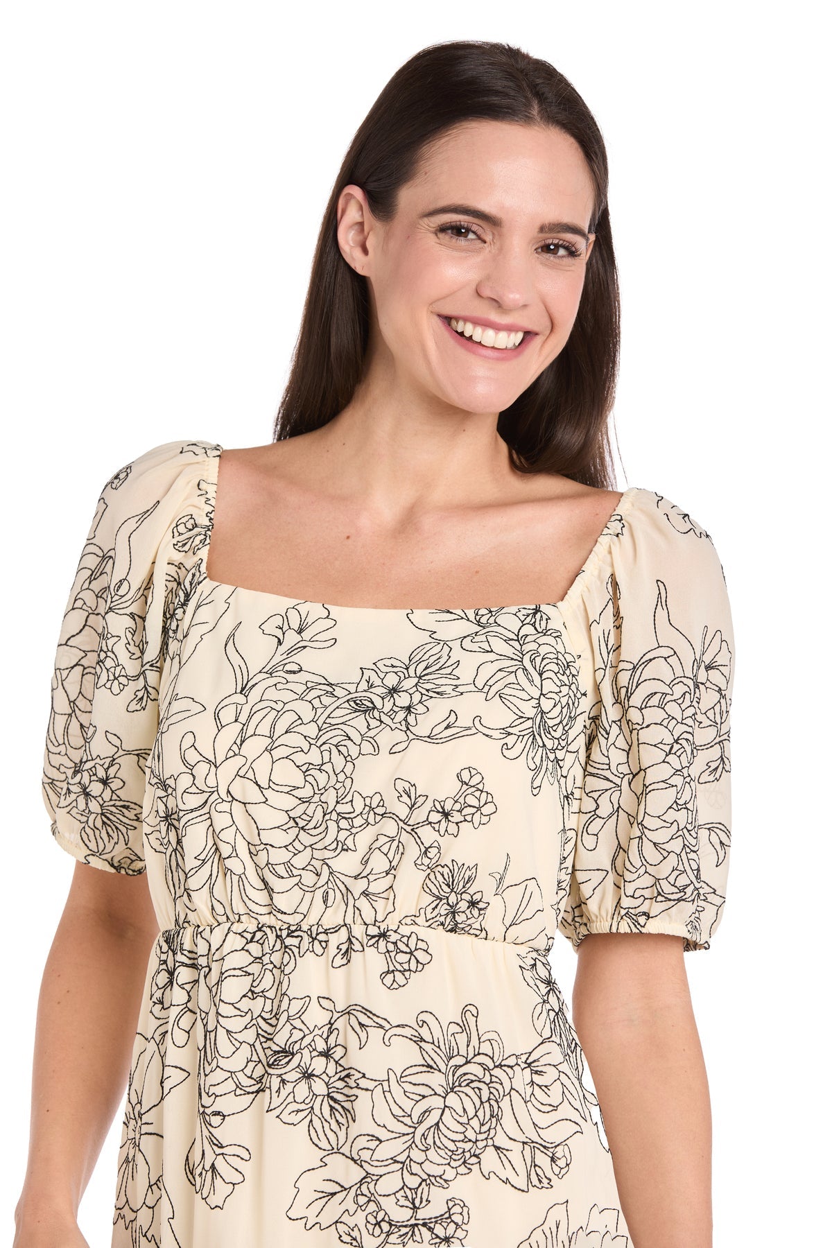 Cocktail Dresses Short Floral Print Cocktail Dress Ivory/Black