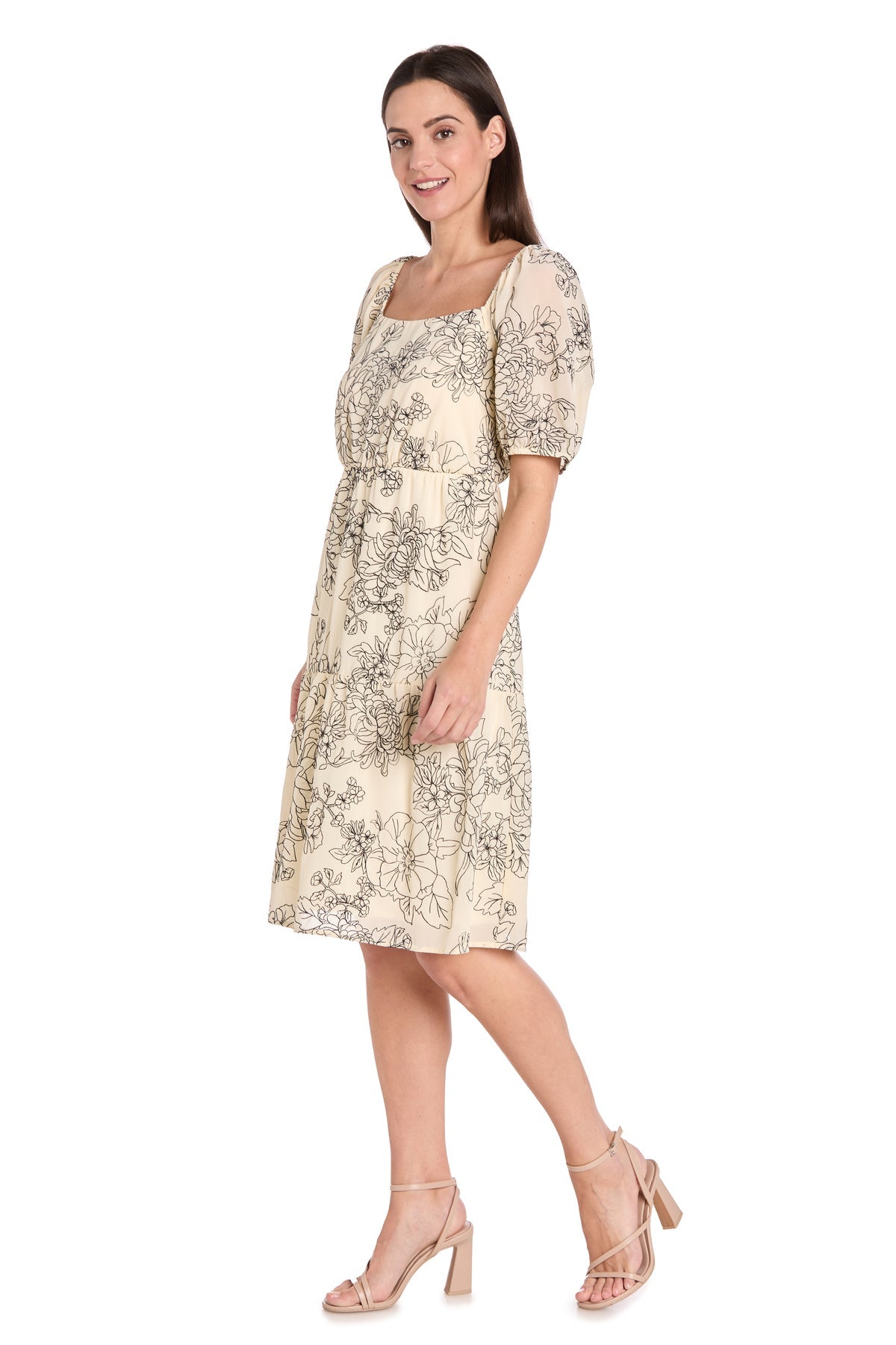 Cocktail Dresses Short Floral Print Petite Cocktail Dress Ivory/Black