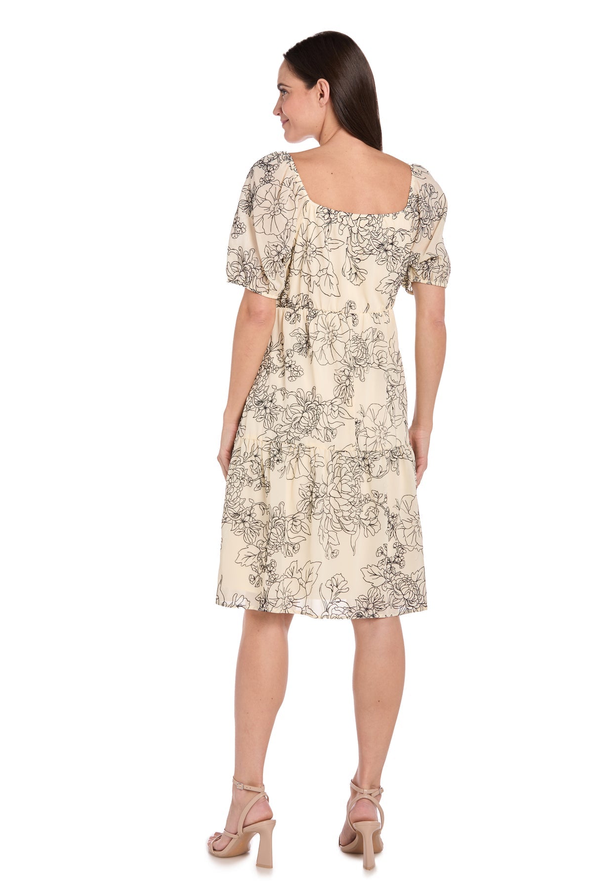 Cocktail Dresses Short Floral Print Cocktail Dress Ivory/Black