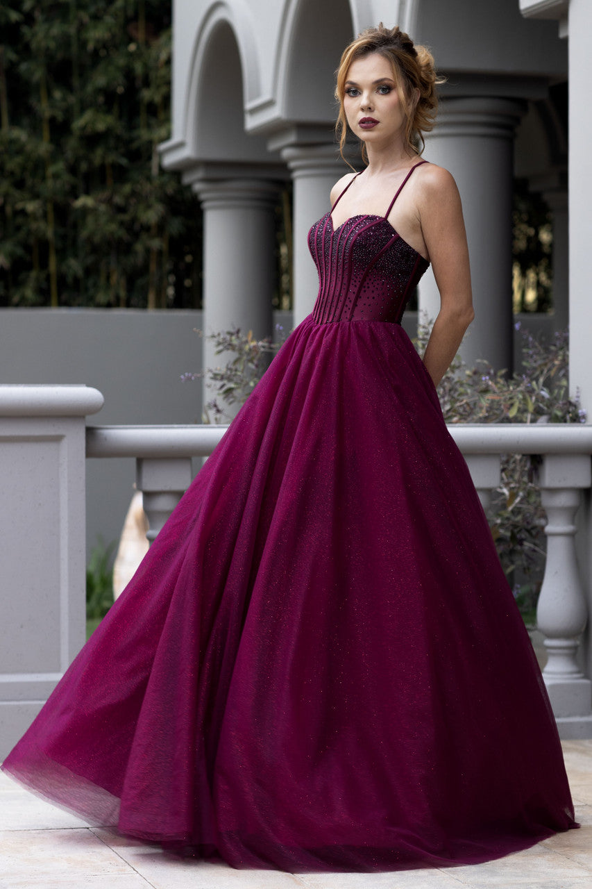 Sweetheart Long Tulle Prom Dress by Lenovia 8503 in Cherry Wine