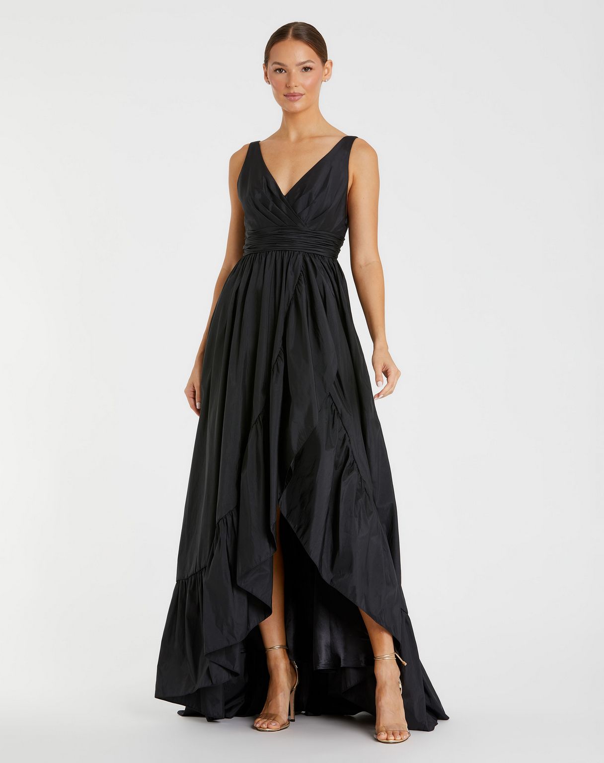 Mac Duggal - Pink Taffeta High Low Ruffle Gown - US 24 Mac Duggal - Pink Taffeta High Low Ruffle Gown - US 24