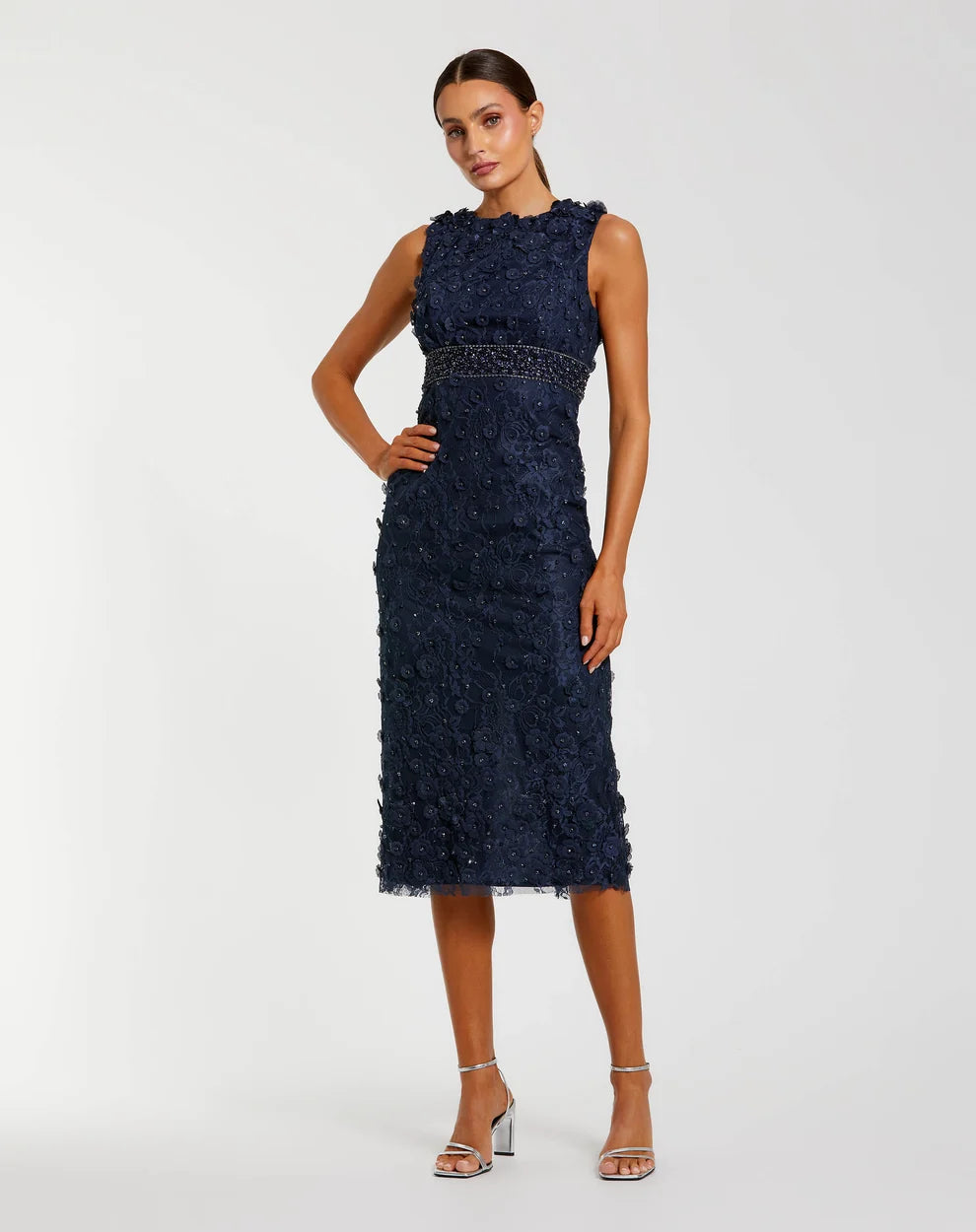 Cocktail Dresses Midi Formal Cocktail Floral Petite Dress Mac Duggal 9967853P Midnight