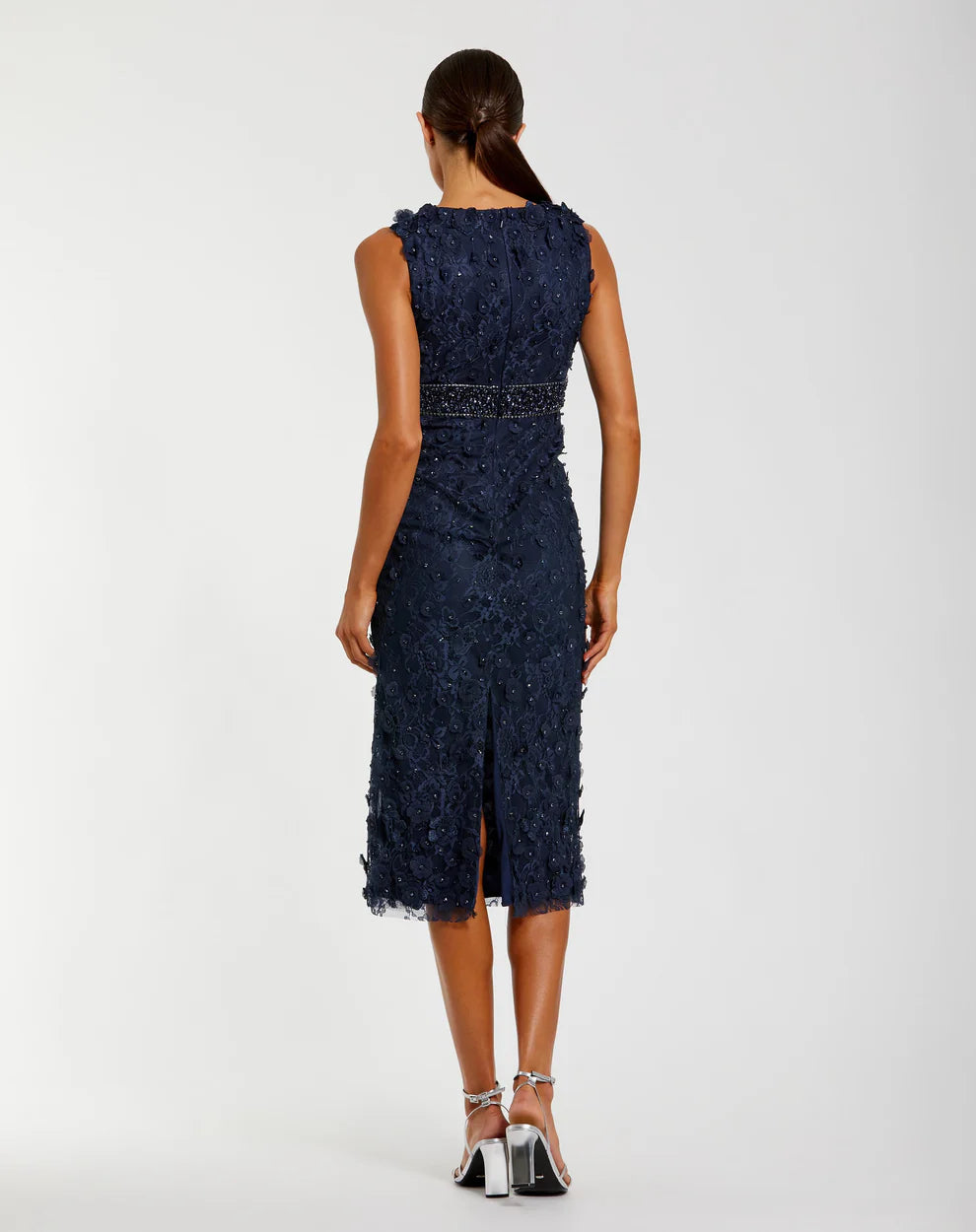 Cocktail Dresses Midi Formal Cocktail Floral Petite Dress Mac Duggal 9967853P Midnight