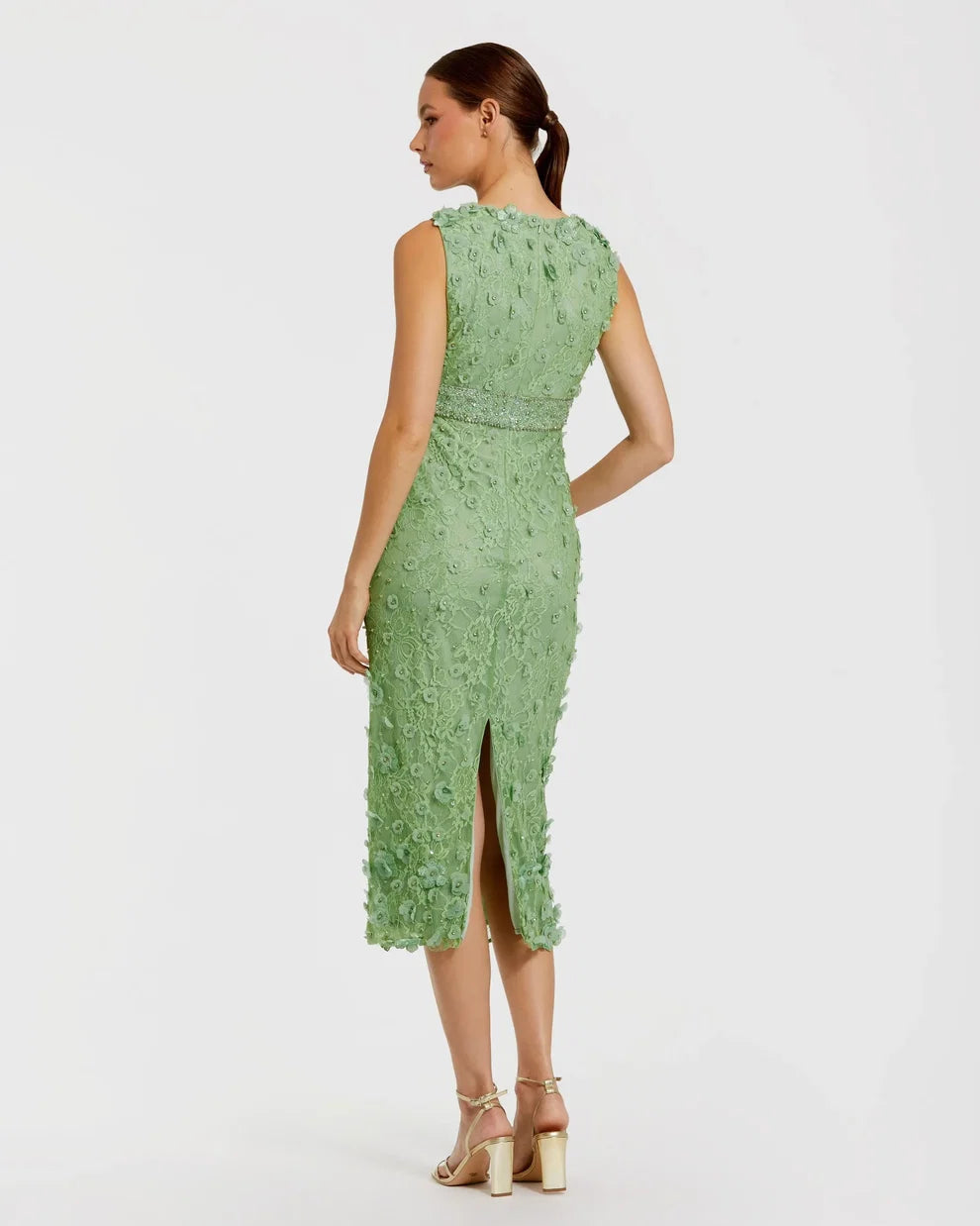 Cocktail Dresses Midi Formal Cocktail Floral Petite Dress Mac Duggal 9967853P Sage