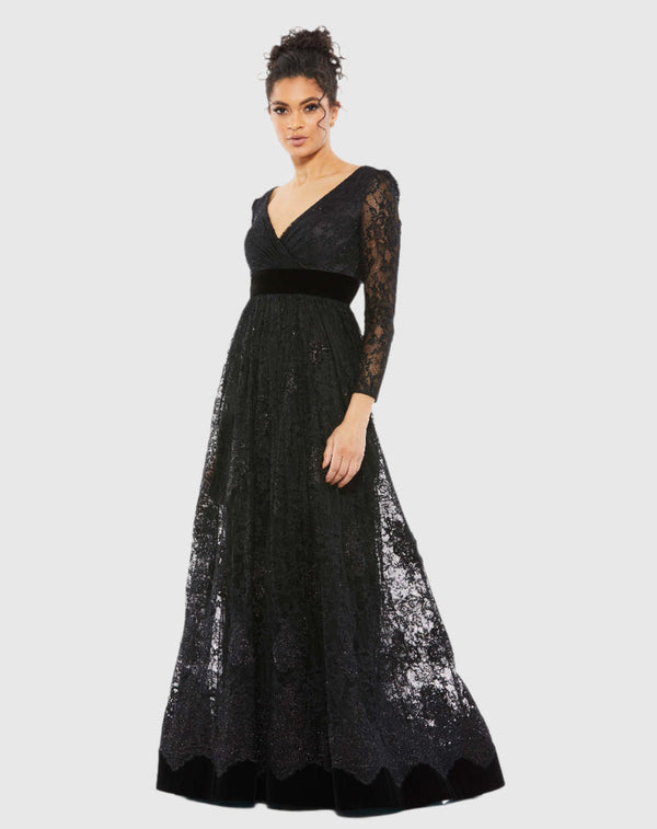 Long Sleeve Formal Lace Dress Evening Mac Duggal 67861