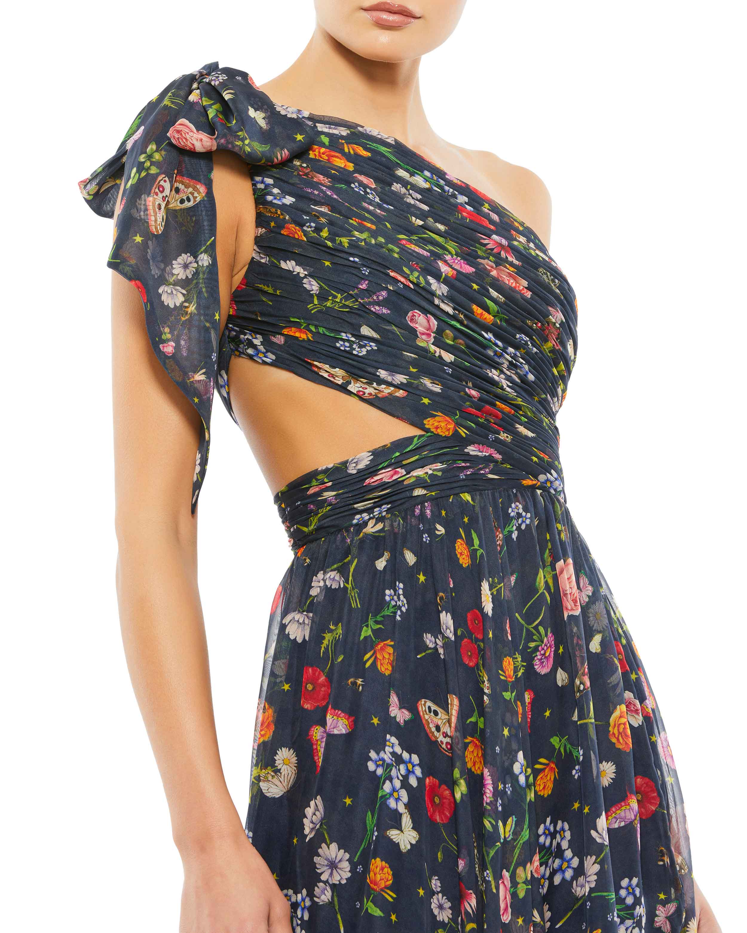 Prom Dresses Long Floral Cut Out Formal Prom Dress Navy Multi