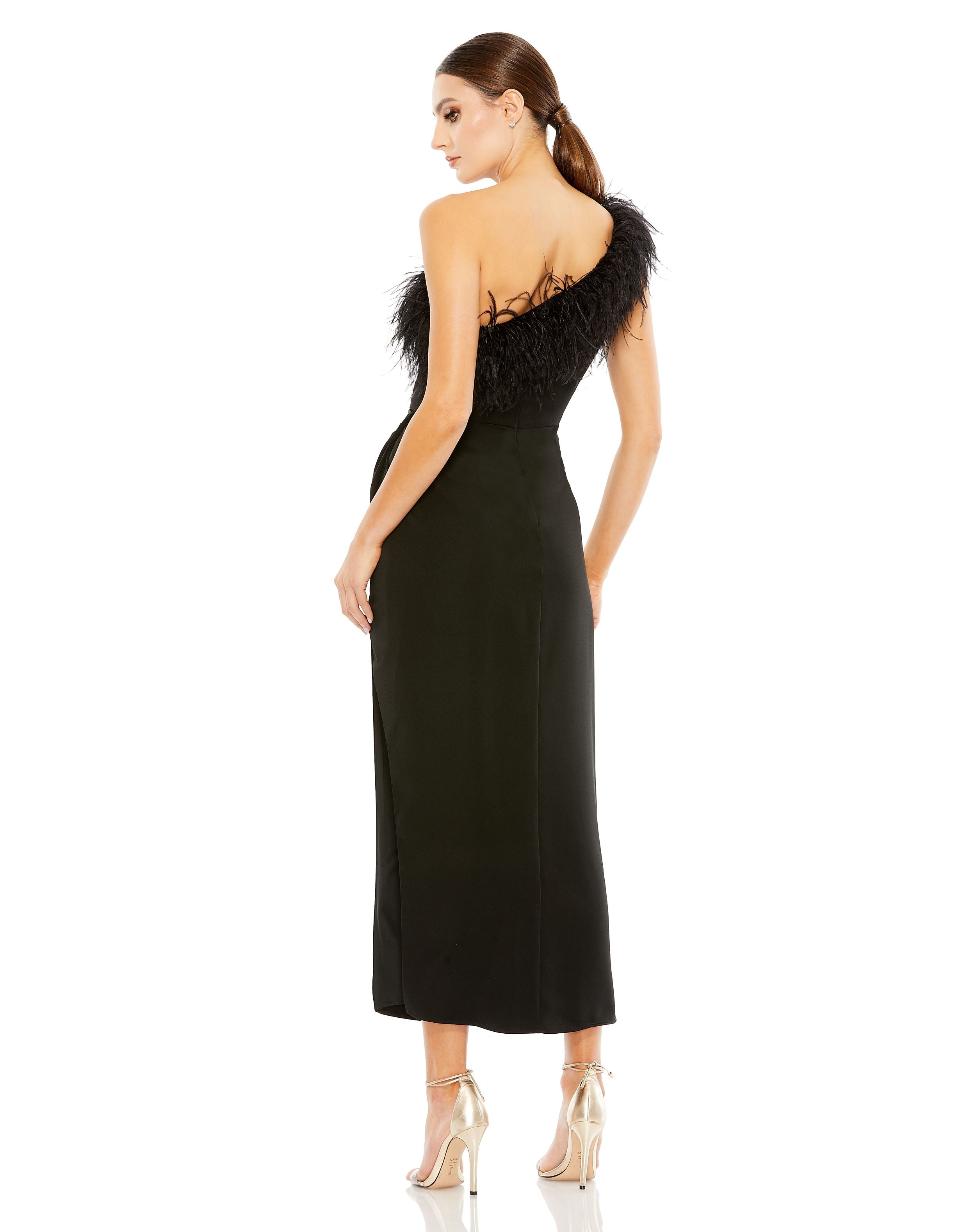 Black Mac Duggal 68147 Short Feather Cocktail Midi Dress