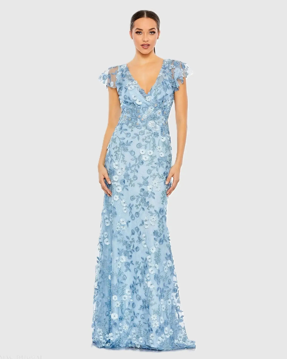 V-Neck Floor-Length Lace Evening Mermaid Mac Duggal 9968192P