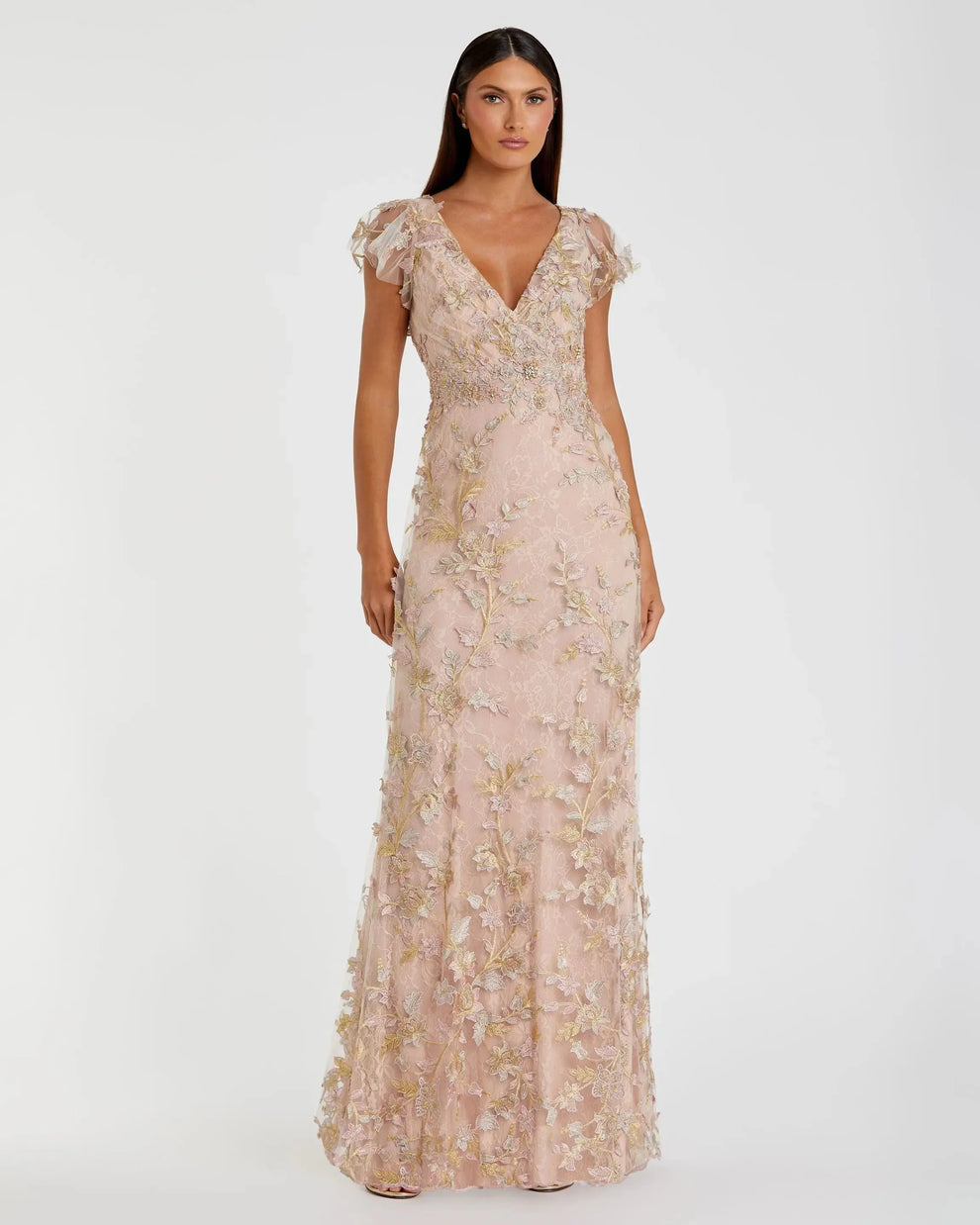 V-Neck Floor-Length Lace Evening Mermaid Mac Duggal 9968192P