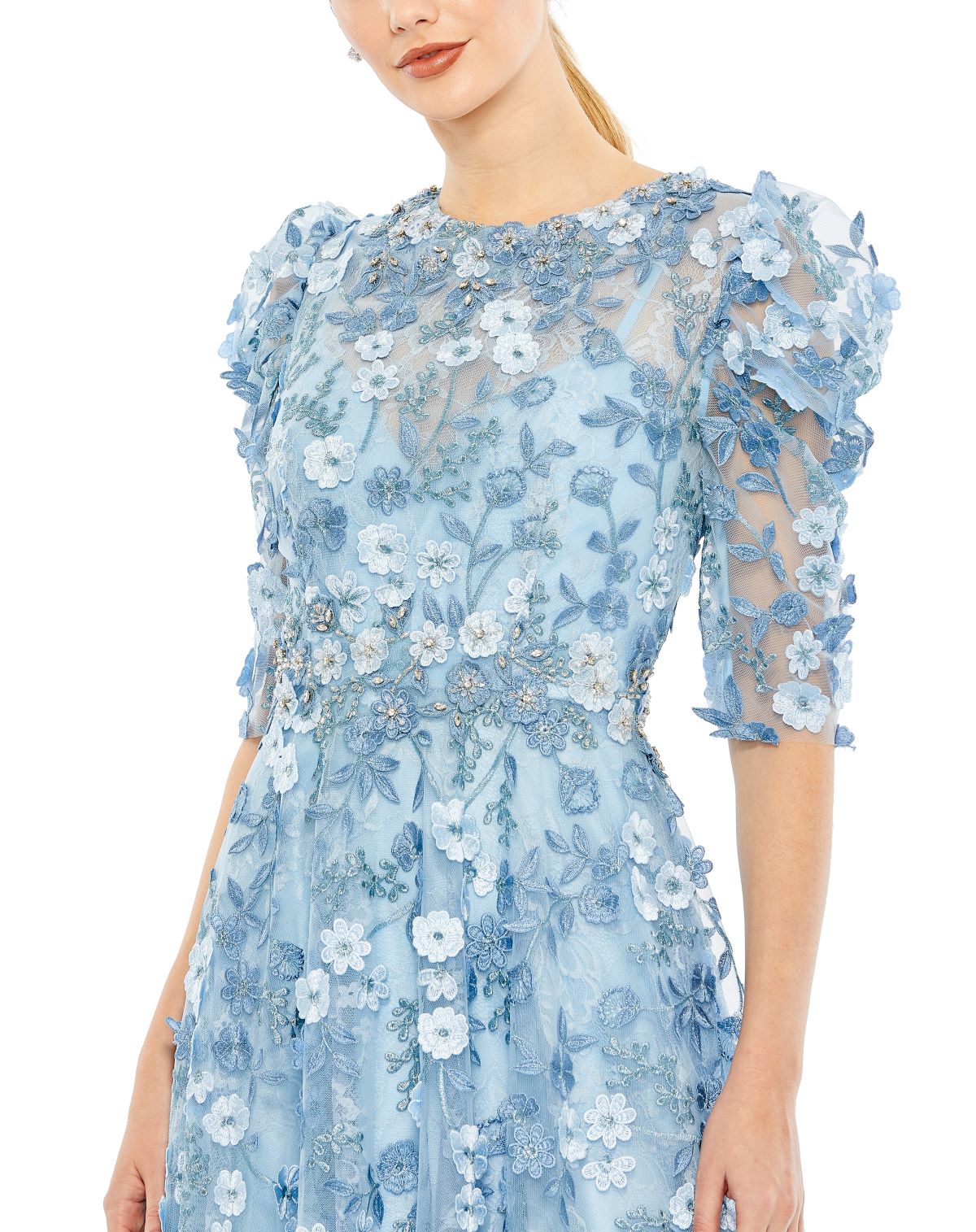 French Blue Mac Duggal 68193 Formal Prom Long Floral Dress