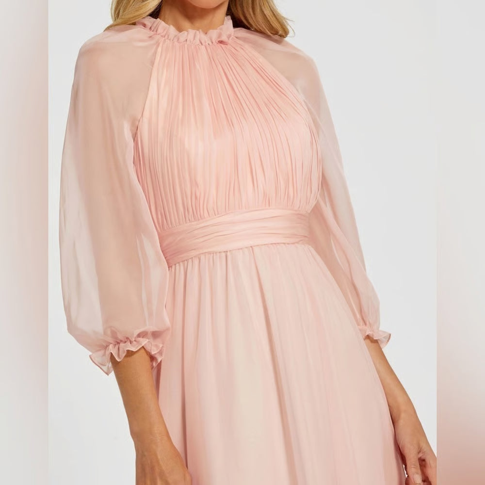 Formal Dresses Long Formal 3/4 Sleeve Chiffon Dress Blush