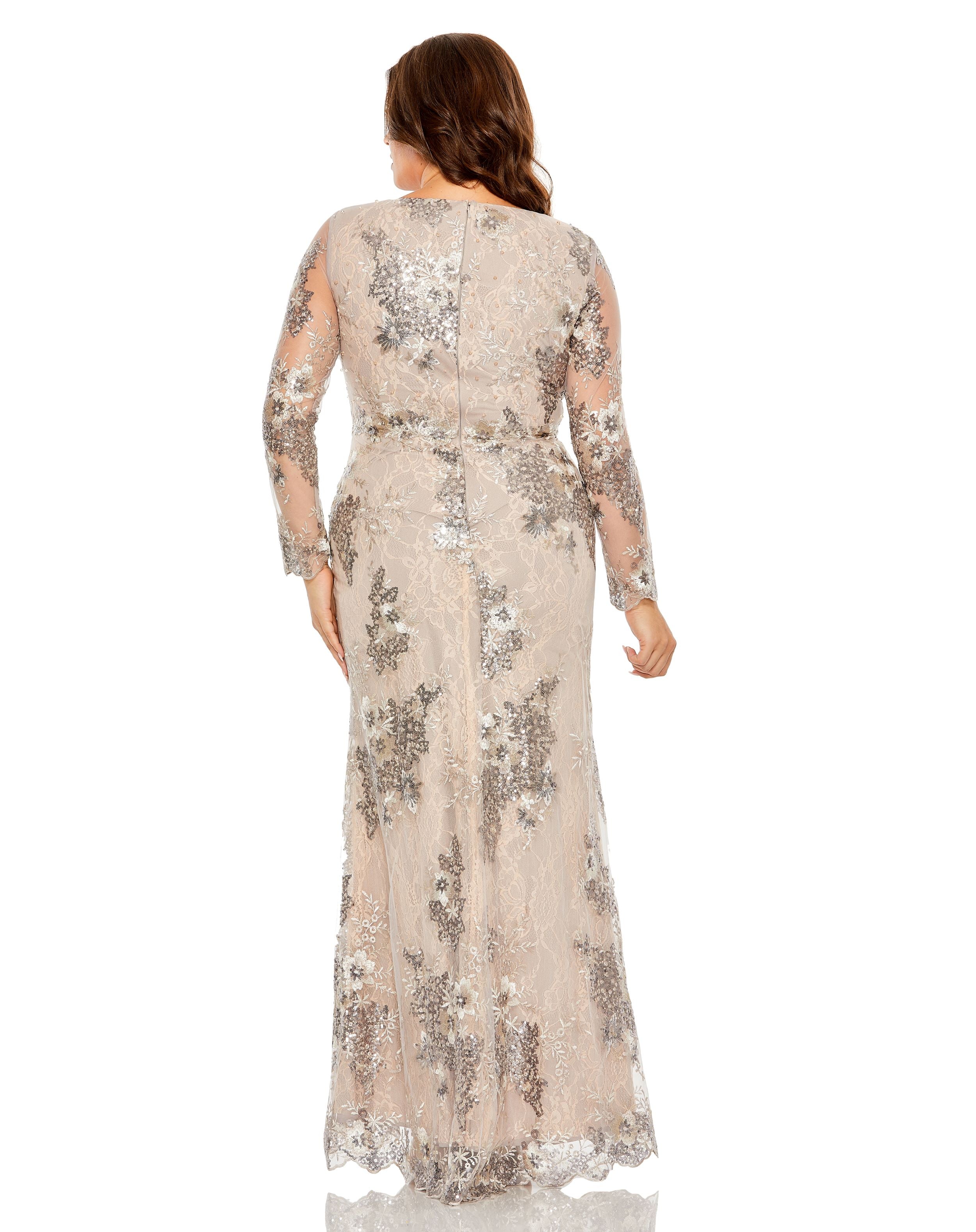 Plus Size Dresses Formal Prom Long Sleeve Plus Size Dress Taupe