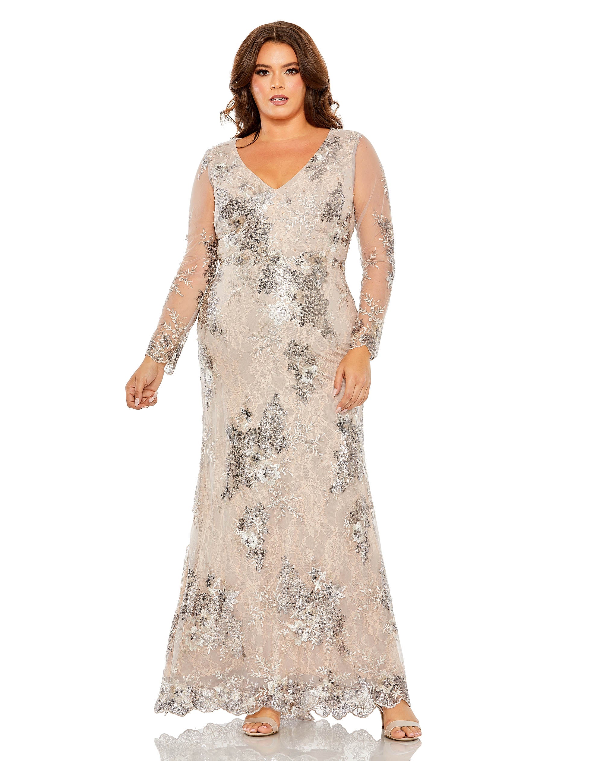 Plus Size Dresses Formal Prom Long Sleeve Plus Size Dress Taupe