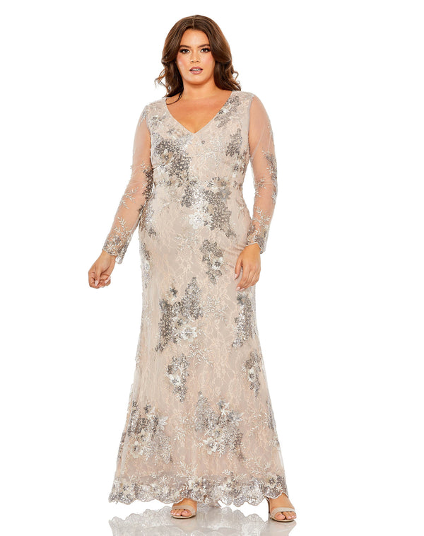 Plus Size Dresses Formal Prom Long Sleeve Plus Size Dress Taupe