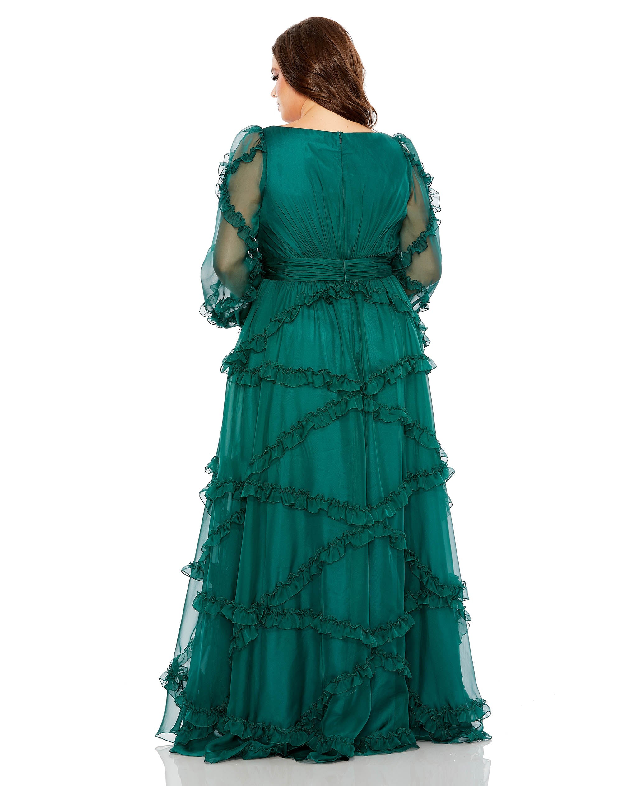 Plus Size Dresses Ruffle Plus Size A Line Long Sleeve Formal Dress Teal